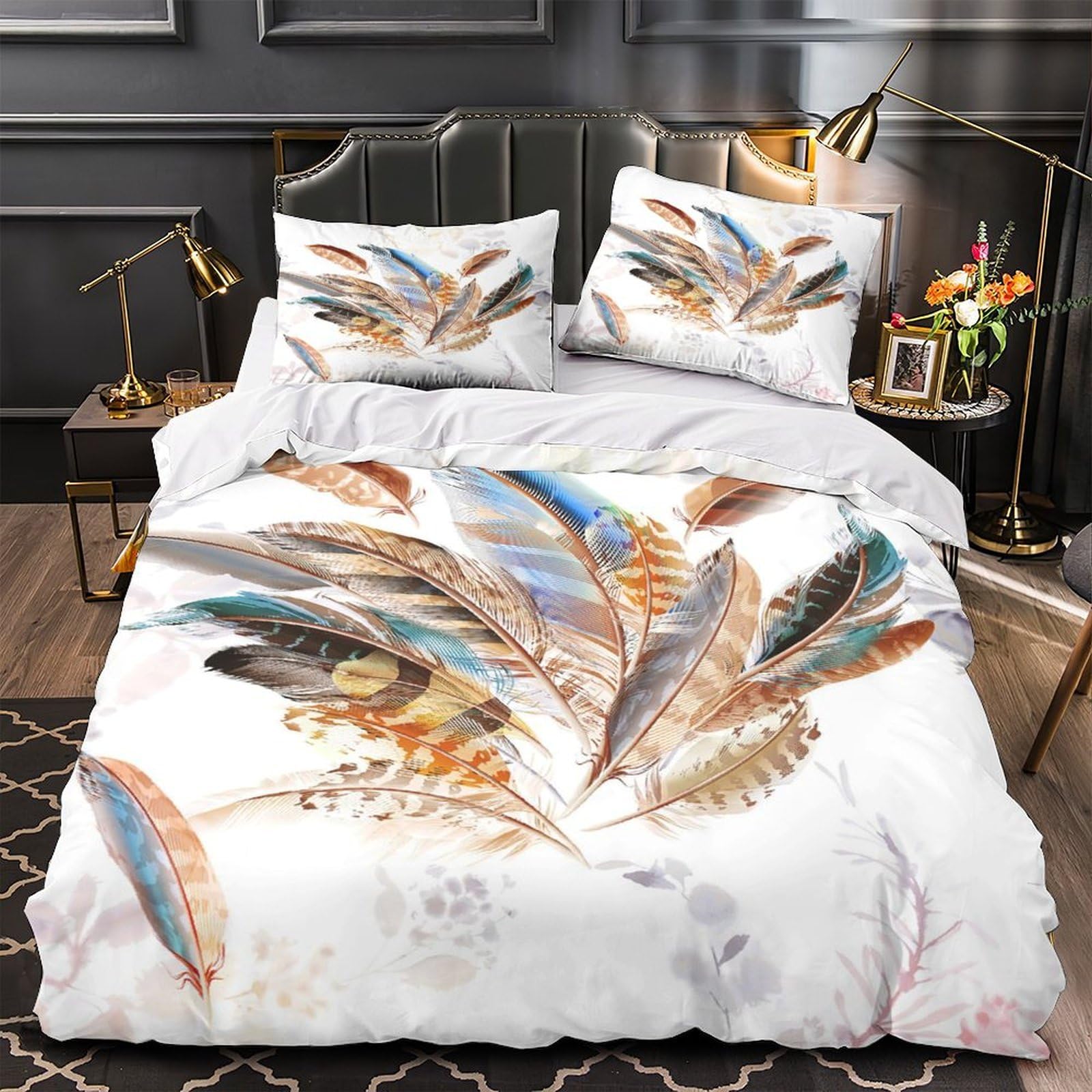 Parure de lit 200x200 microfibre : ensemble de literie 3D plume avec taies