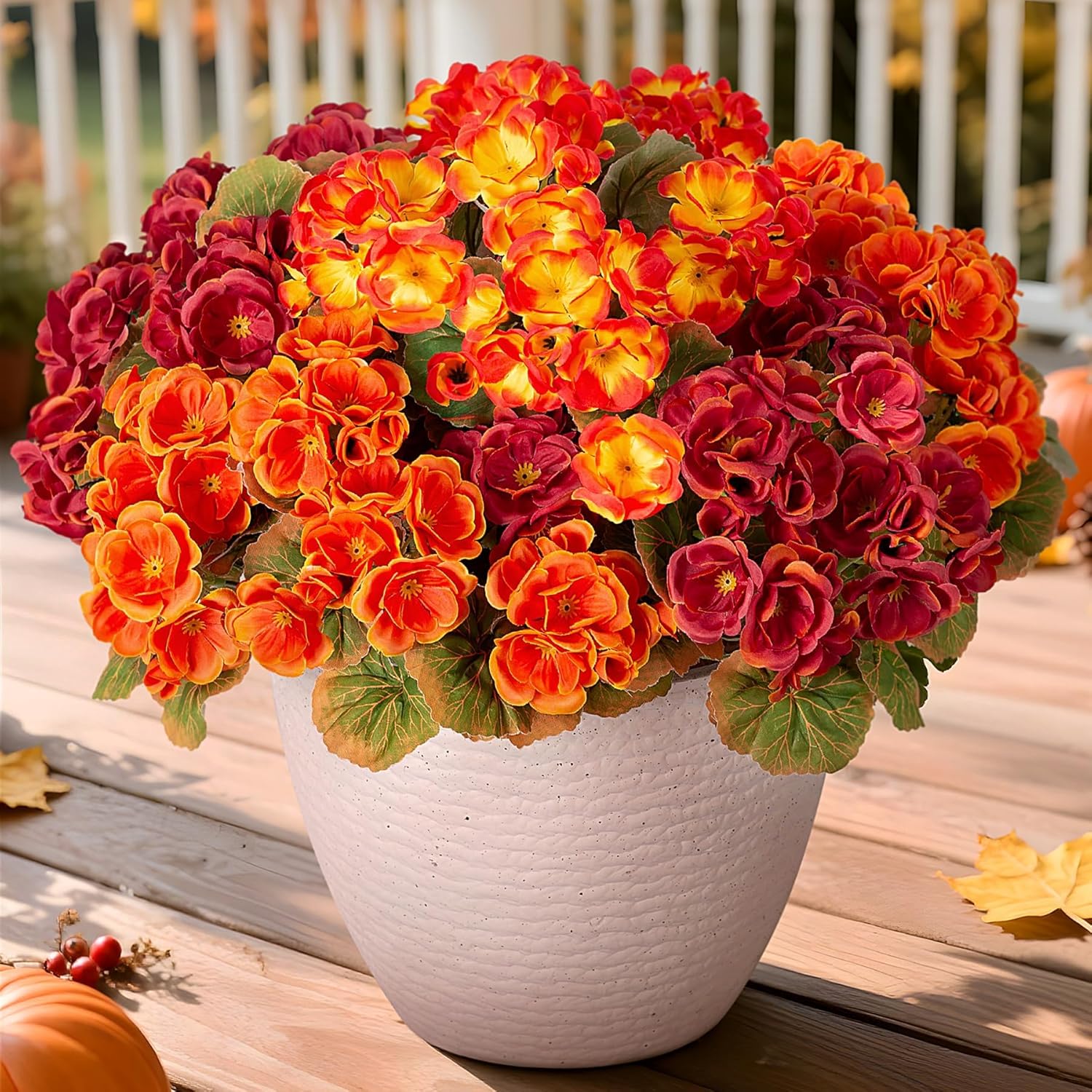 Fake Fall Flowers Artificial for Outdoors Decoration, 6 Bundles Faux Geranium Silk Flower Outside UV Resistant No Fade Artificial Floral for Home Garden Balcony Indoor Table Centerpieces Decor