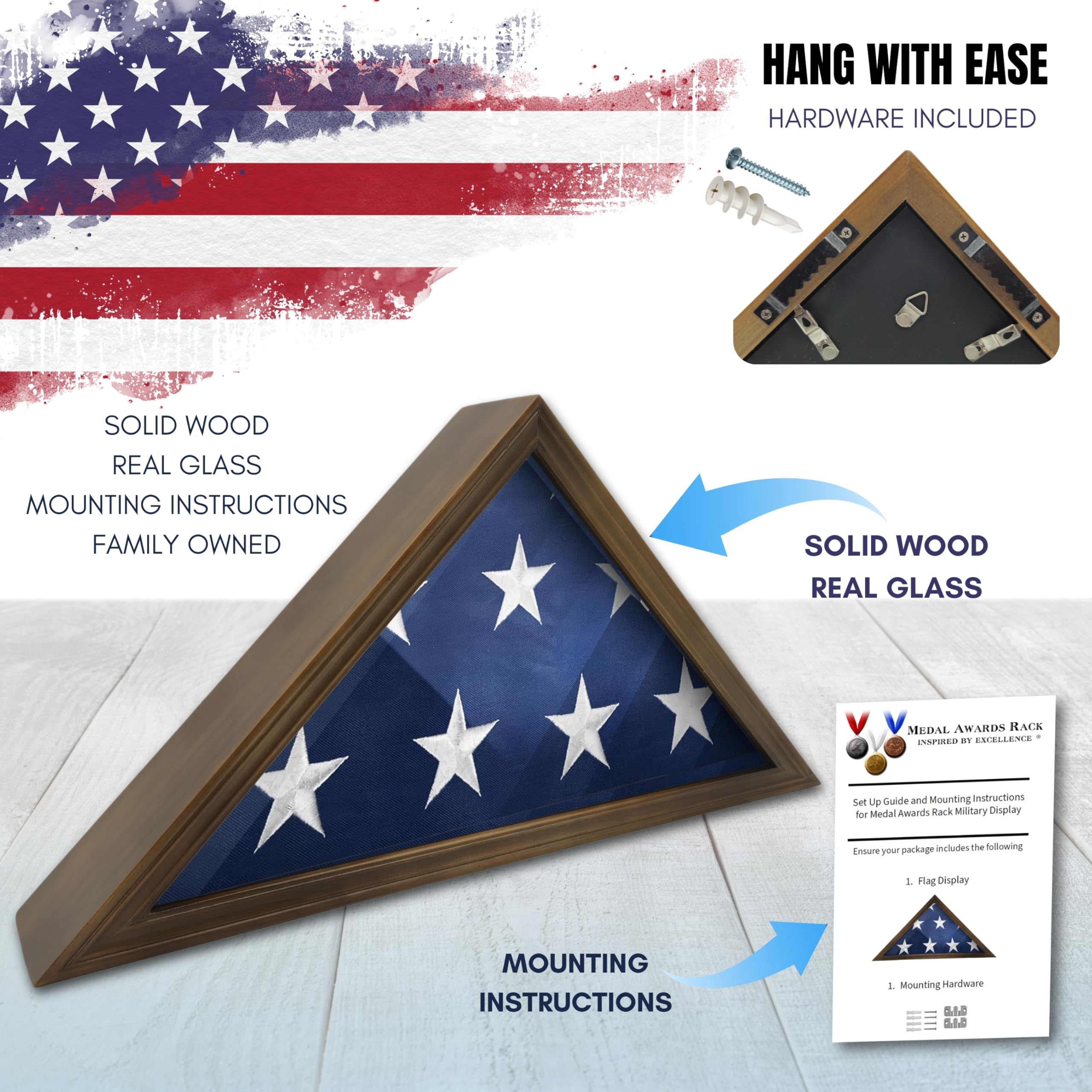 Flaggen-Vitrine Dreieckig – Für 120 X 180 Cm Flagge | Schattenbox-Rahmen Mit Acrylglas | Zur Wand- Oder Tischpräsentation