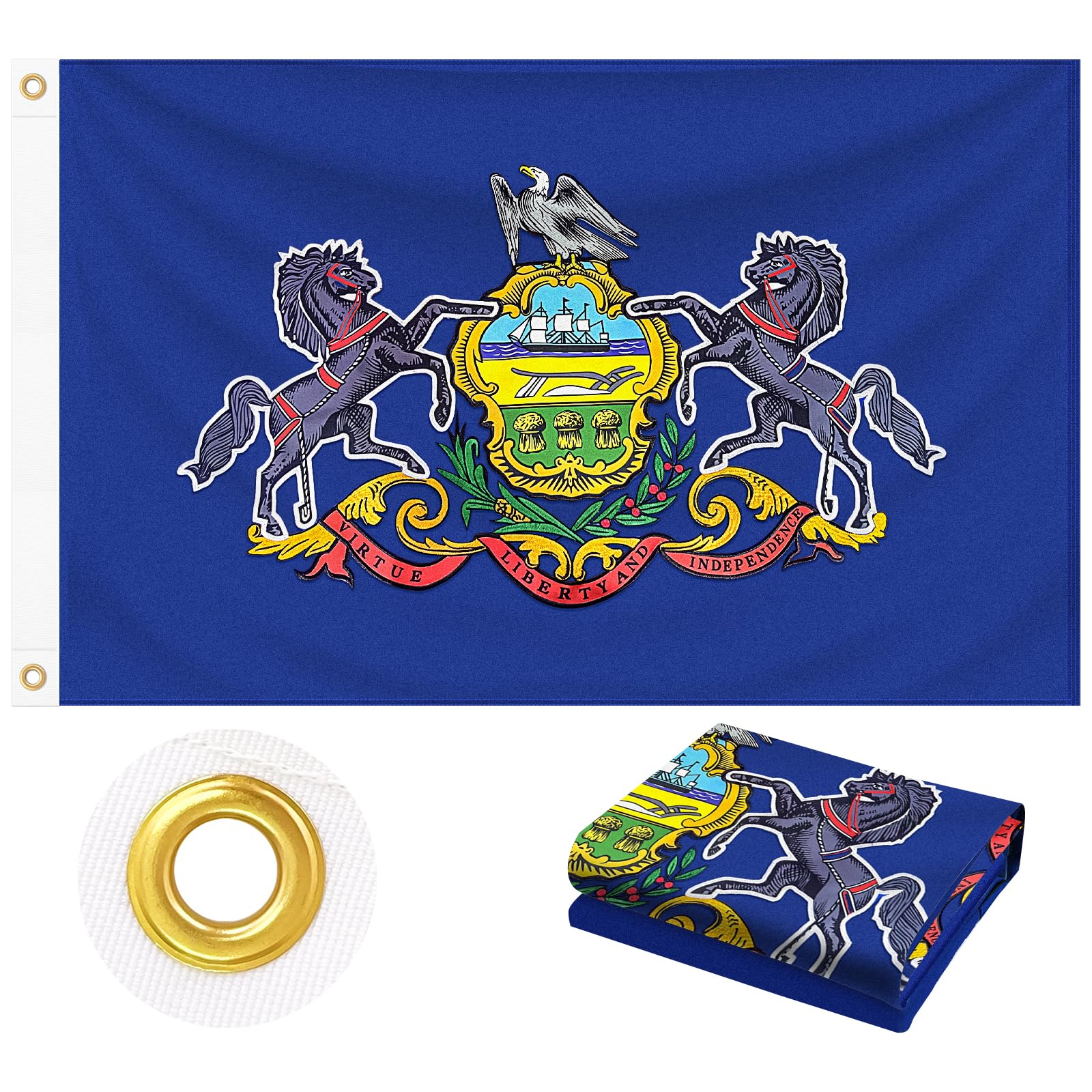 Pennsylvania Flag 3x5 FT Outdoor, PA Flag Embroidered Heavy Duty Outside