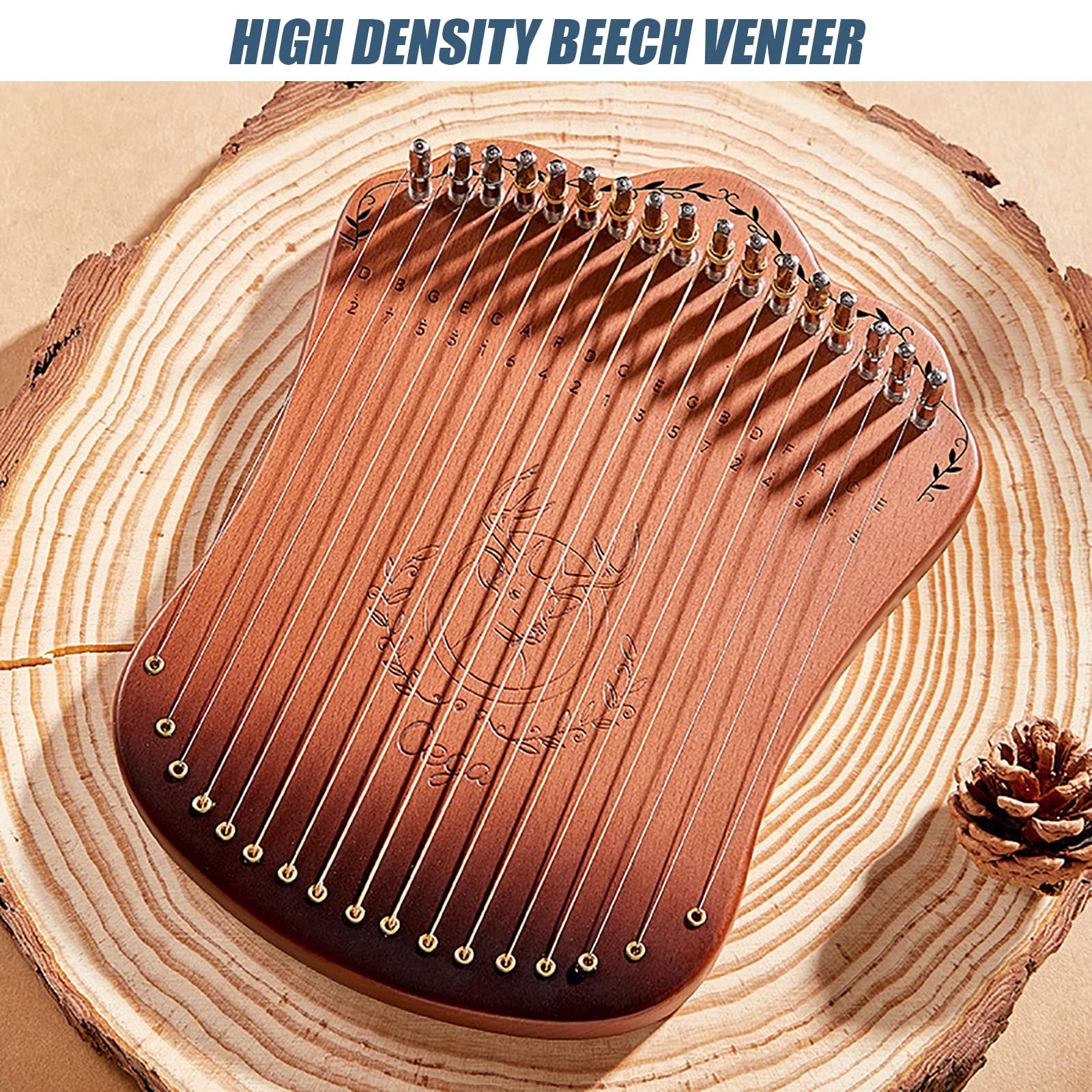 Metall Mahagoni Leier Harfe, Lyre Instrument Tragbare Harfe Instrument Mahagoni mit Stimmschlüssel und Tragetasche, Lyre Harfe für Kinder/Anfänger/Erwachsene Speakers Blue