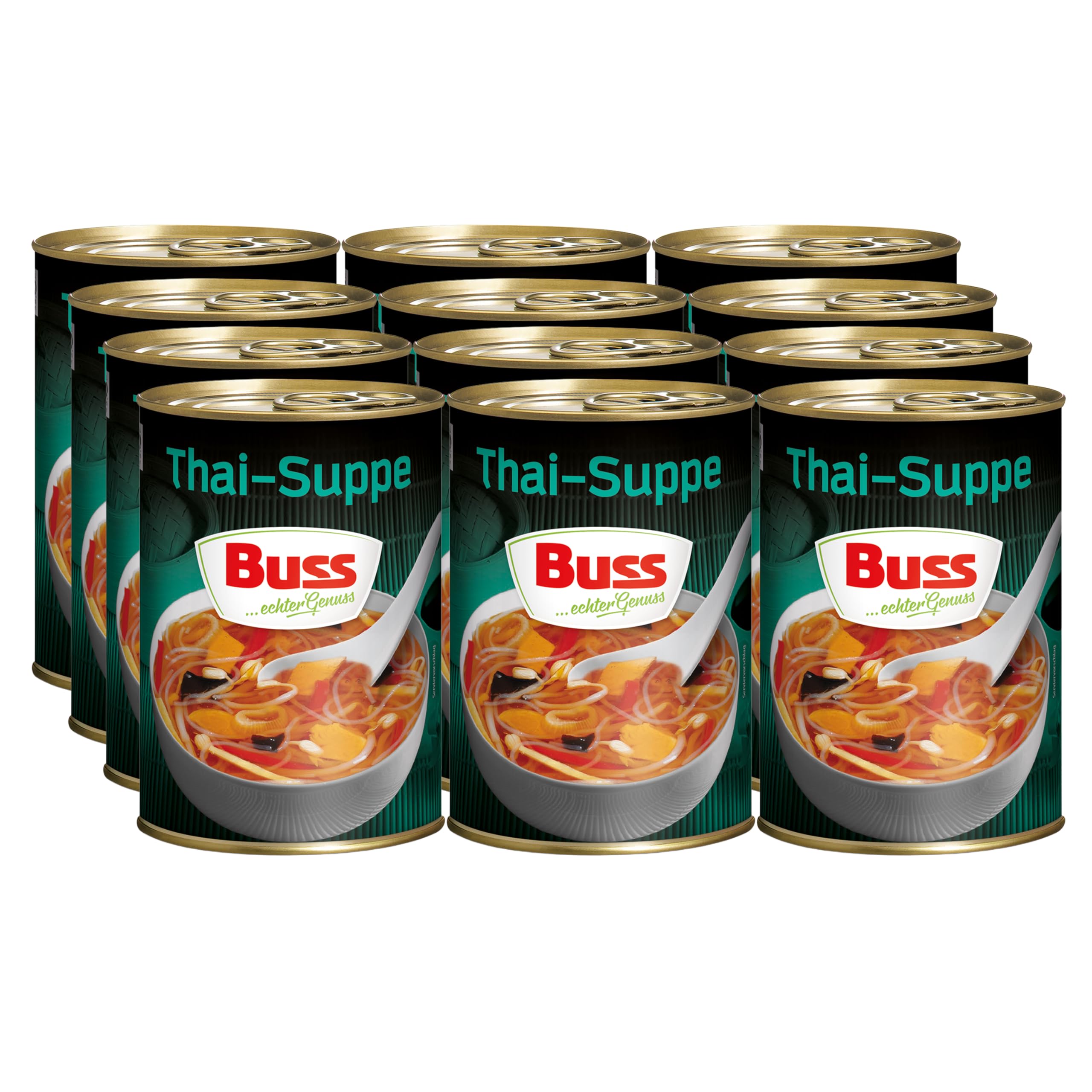 Buss Asia Suppen - Leckere Thaisuppe Bangkok, 12 x 400g | Suppe mit Gemüse, Glasnudeln und Hühnerfleisch - Schnelle Fertiggerichte zum Aufwärmen in Mikrowelle & Topf