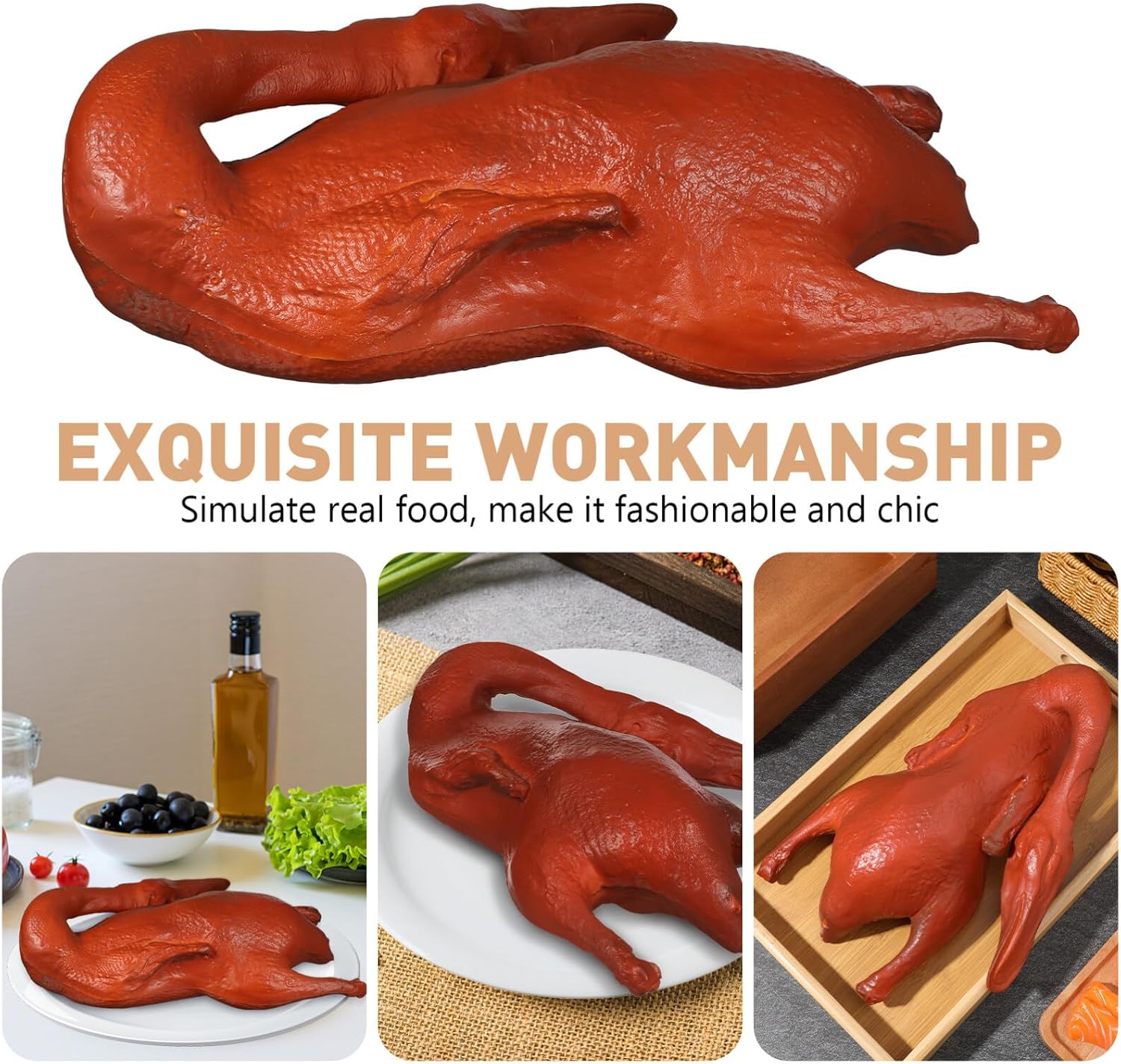 VICASKY Artificial Realistic Roast Duck Fake Food Photography Props-12.59 Inch Lifelike Roast Model Whole Display for Halloween Thanksgiving Harvest Parties Restaurant, Home Kitchen Decor