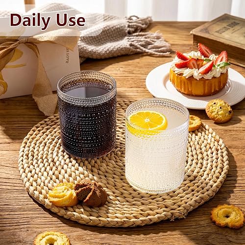 Miniatura 4 de YOUBET 24 Vasos de Plástico con Relieve para Beber - 14 Oz Vasos Transparentes Vintage - Cristalería Desechable con Cuentas para Jugo, Vino, Fiesta