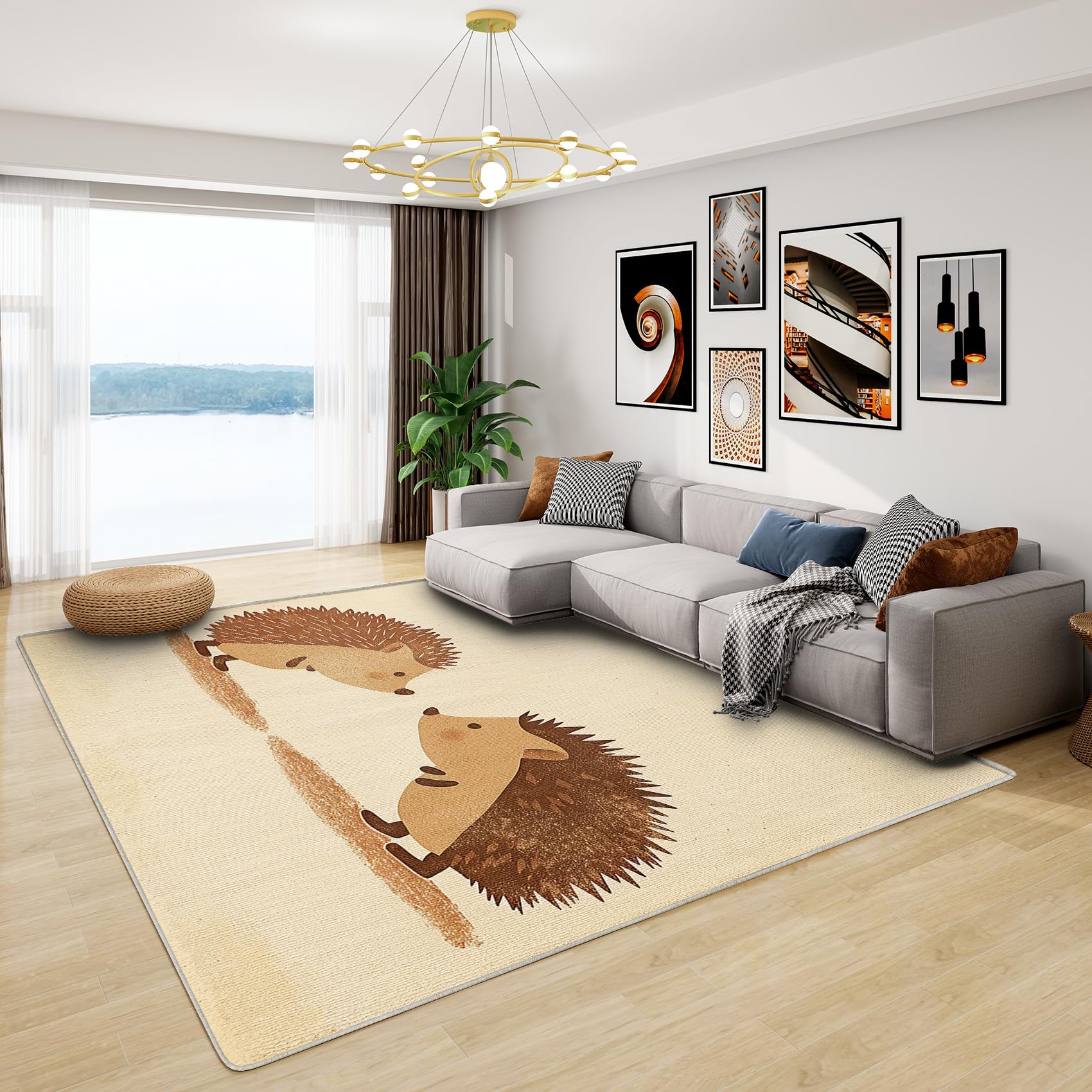 Woodland Rug for Kids - Forest Animal Rug, Nursery Cute Hedgehog Rugs for Living Room Bedroom, Washable Non Slip Soft Small Carpet, Patterned Area Rugs & Home Decor 80x150 cm