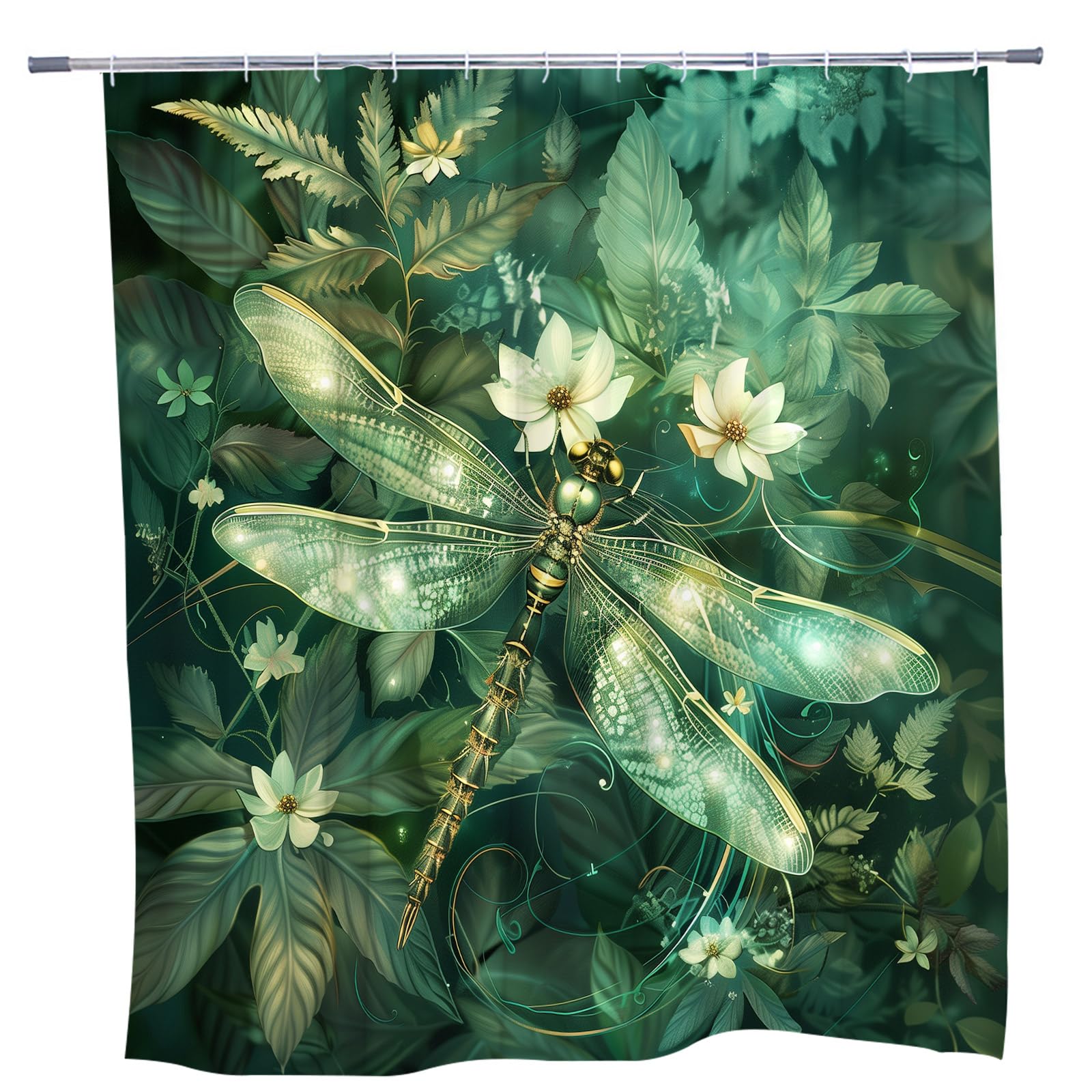 Farmhouse Floral Dragonfly Shower Curtain - Colorful Wildflower Bathroom Decor 71x71 Inches - View #11