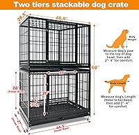 Vista 8 de Homey Pet Jaulas resistentes para perros grandes, jaula apilable de 47 pulgadas con 4 ruedas, 2 bandejas y rejillas extraíbles, 2 cuencos, múltiples