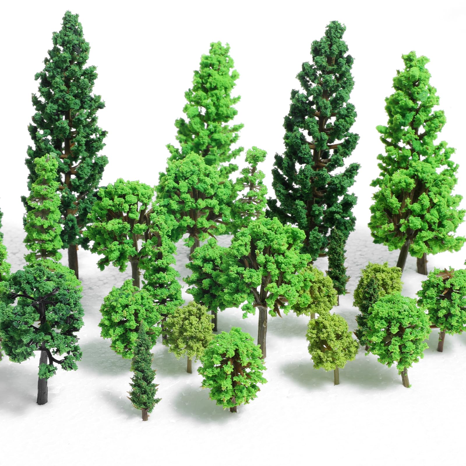 Gtziqa 32 Pcs Mixed Model Trees 0.7 to 4.45 Inch Miniature Trees Train Scenery Diorama Tree Railroad Architecture Fake Tree for DIY Crafts, Building Model, Scenery Landscape, Natural Green