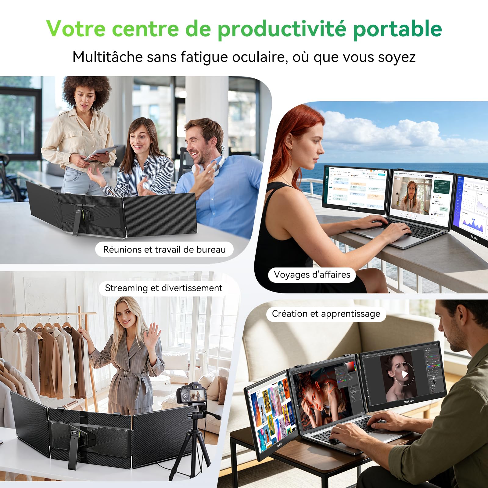 Blackview DCM5 Double Ecran PC Portable 14" FHD 1080P IPS Certifié TÜV Multi Triple Ecran PC Extension Ecran pour 13-17,3" Ordinateur Portable Compatible avec Mac, Windows, Chrome, Android