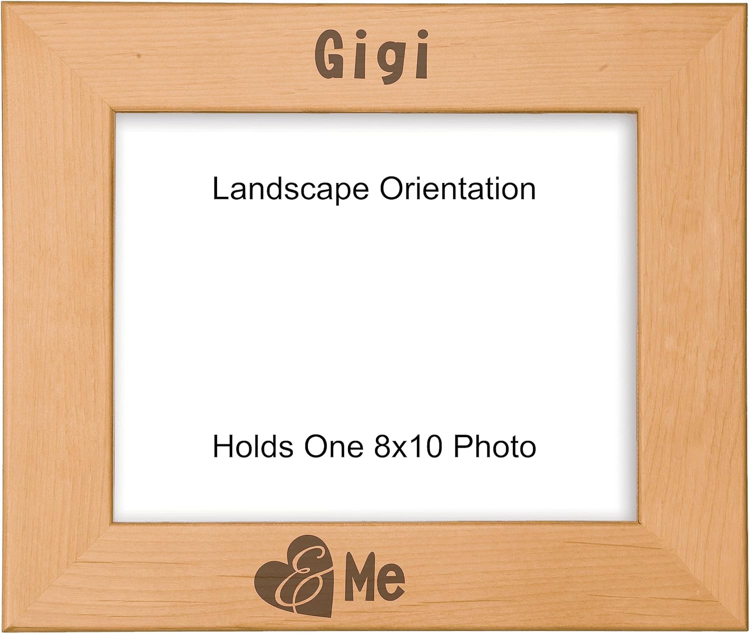 Gift for Grandma Gigi and Me Heart Engraved Natural Wood Picture Frame Mothers Day (8x10 Landscape)