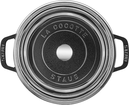 Miniatura 2 de STAUB Horno holandés de hierro fundido redondo de 4 cuartos de galón con tapa de vidrio, fabricado en Francia, sirve 3-4, negro