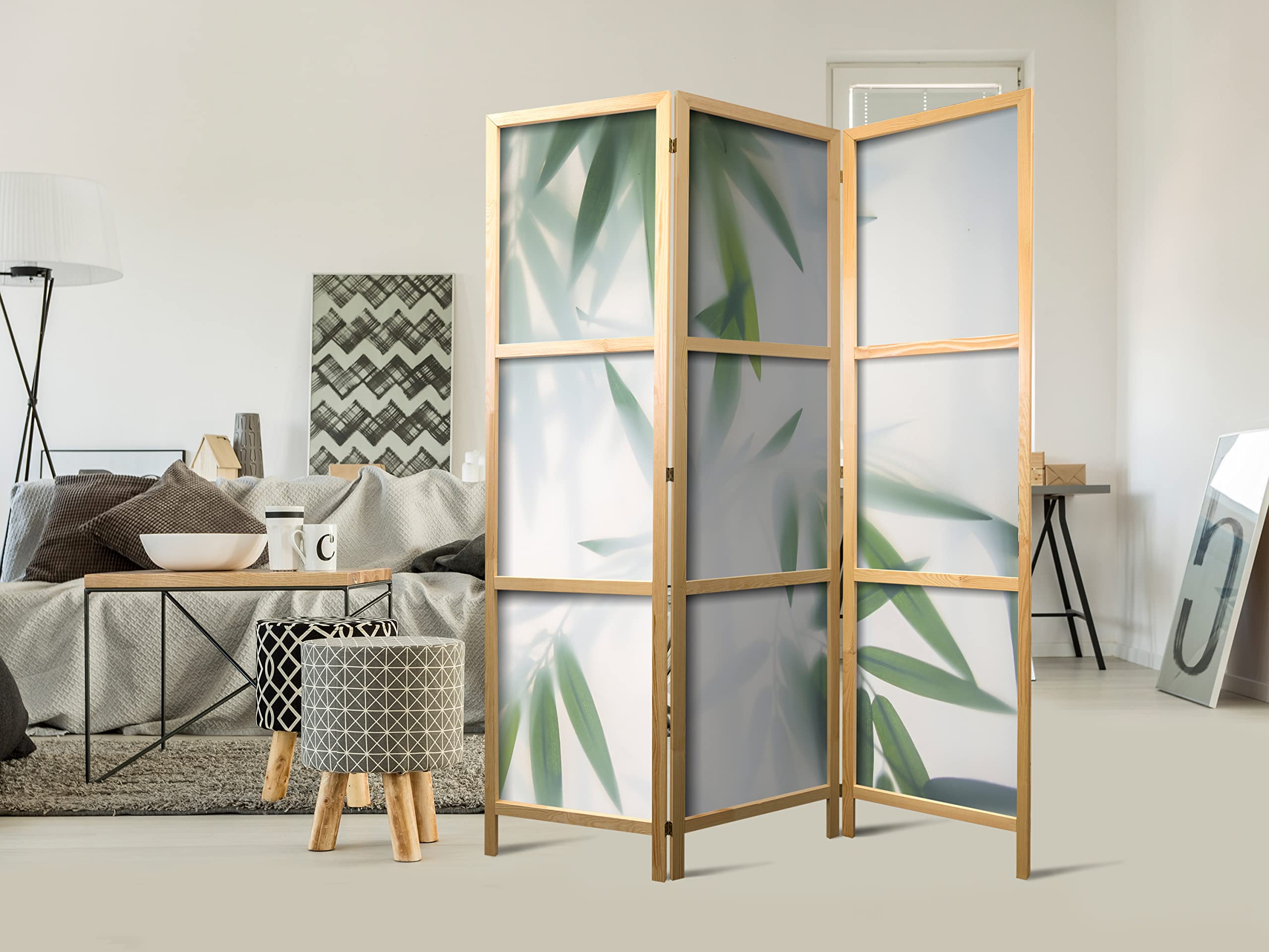murando - Paravento da Interno 135x172 cm XXL Bambù verde Natura Zen Spa 3 Pannelli Divisori Stampa Unilaterale su Tela in TNT Separe Divisorio per Ambienti Ufficio Paraventi Decorazioni Legno