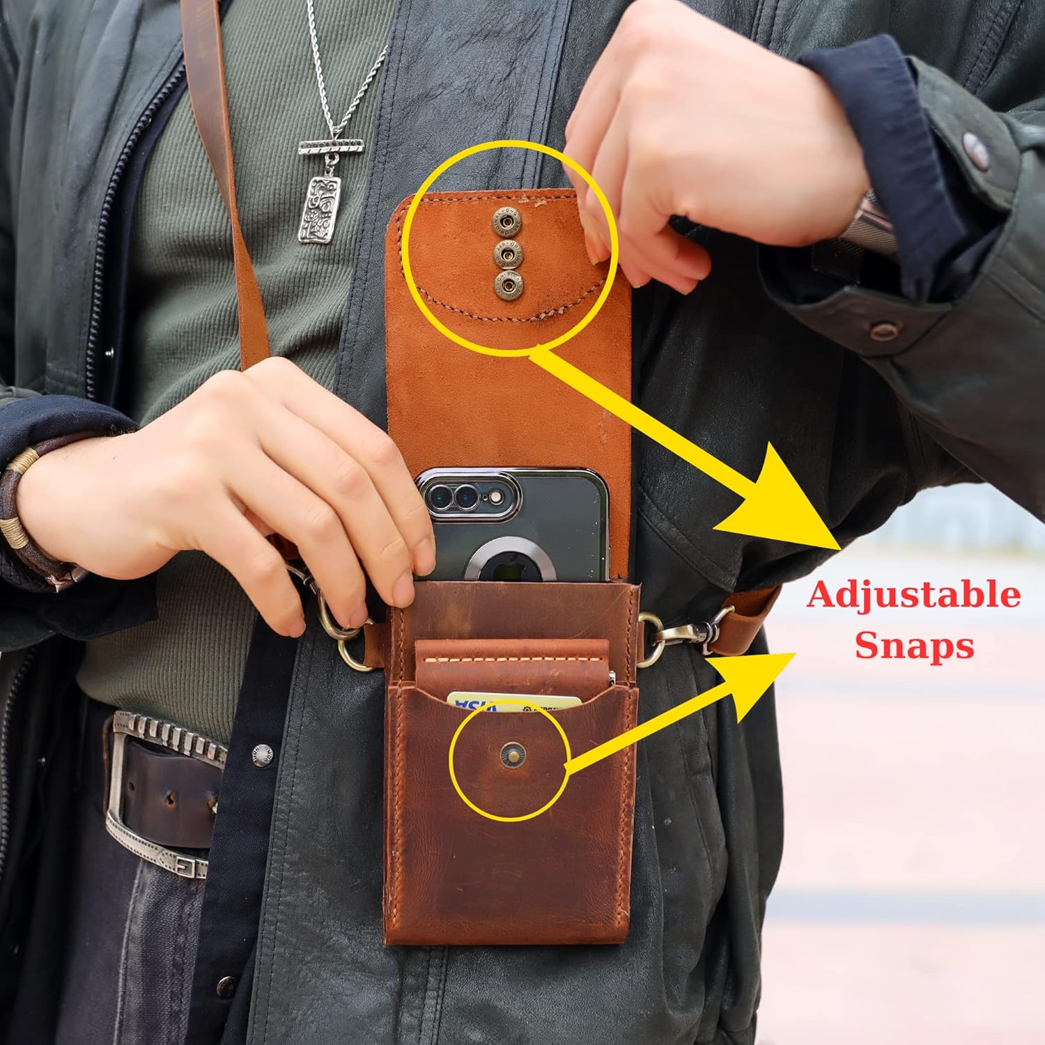 Handmade Mens Crossbody Phone Bag, 14/15 /16 Pro Wallet Case, Cell Phone Crossbody Bag, Phone Case With Adjustable Strap, Crossbody Phone Wallet For Men, Leather Phone Wallet (Dark Brown) image 3 of 9 B0BMGC8WJQ