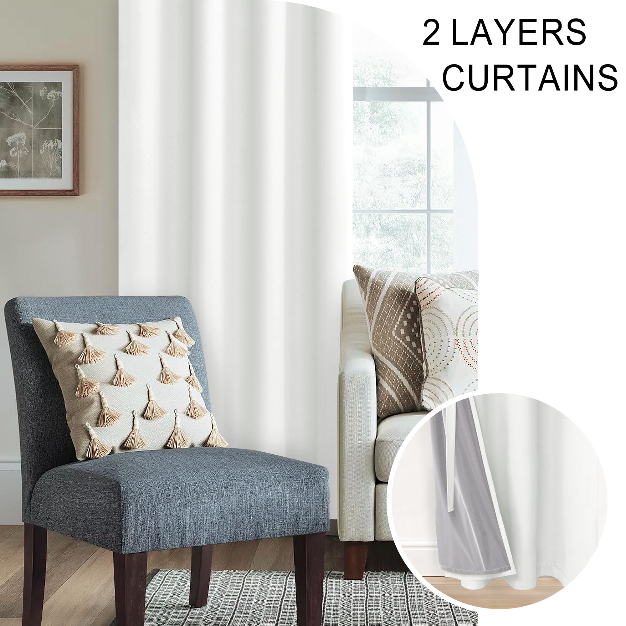 XWZO 100% Blackout Curtains - Thermal Insulated Grommet Panels With Tiebacks, Set Of 2 (70x95 Inches)