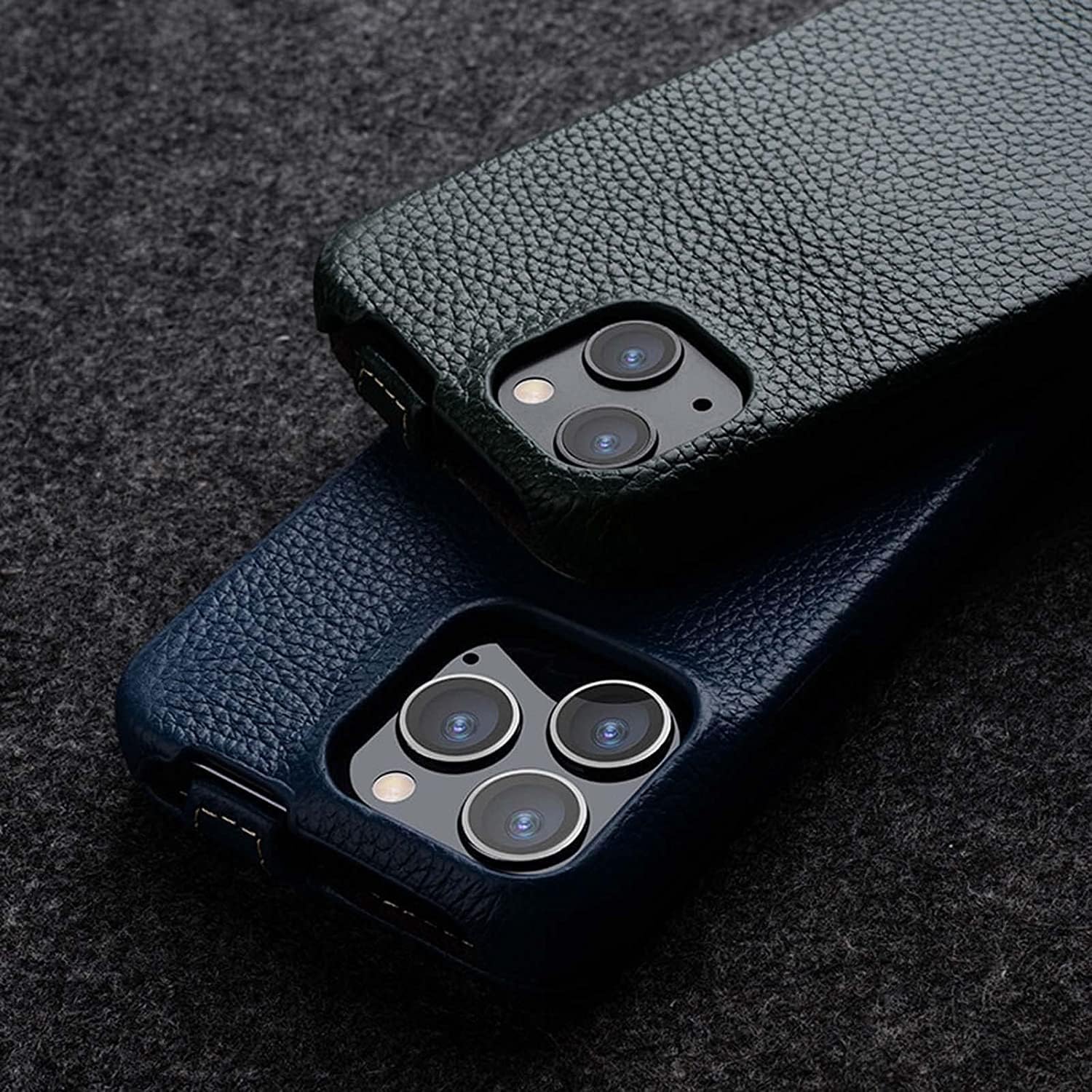 DAVNO Vertical Clamshell Genuine Leather Phone Holster, for Apple iPhone 13 Pro Max (2021) 6.7 Inch Lychee Pattern Folio Flip Cover Case (Color : Black)