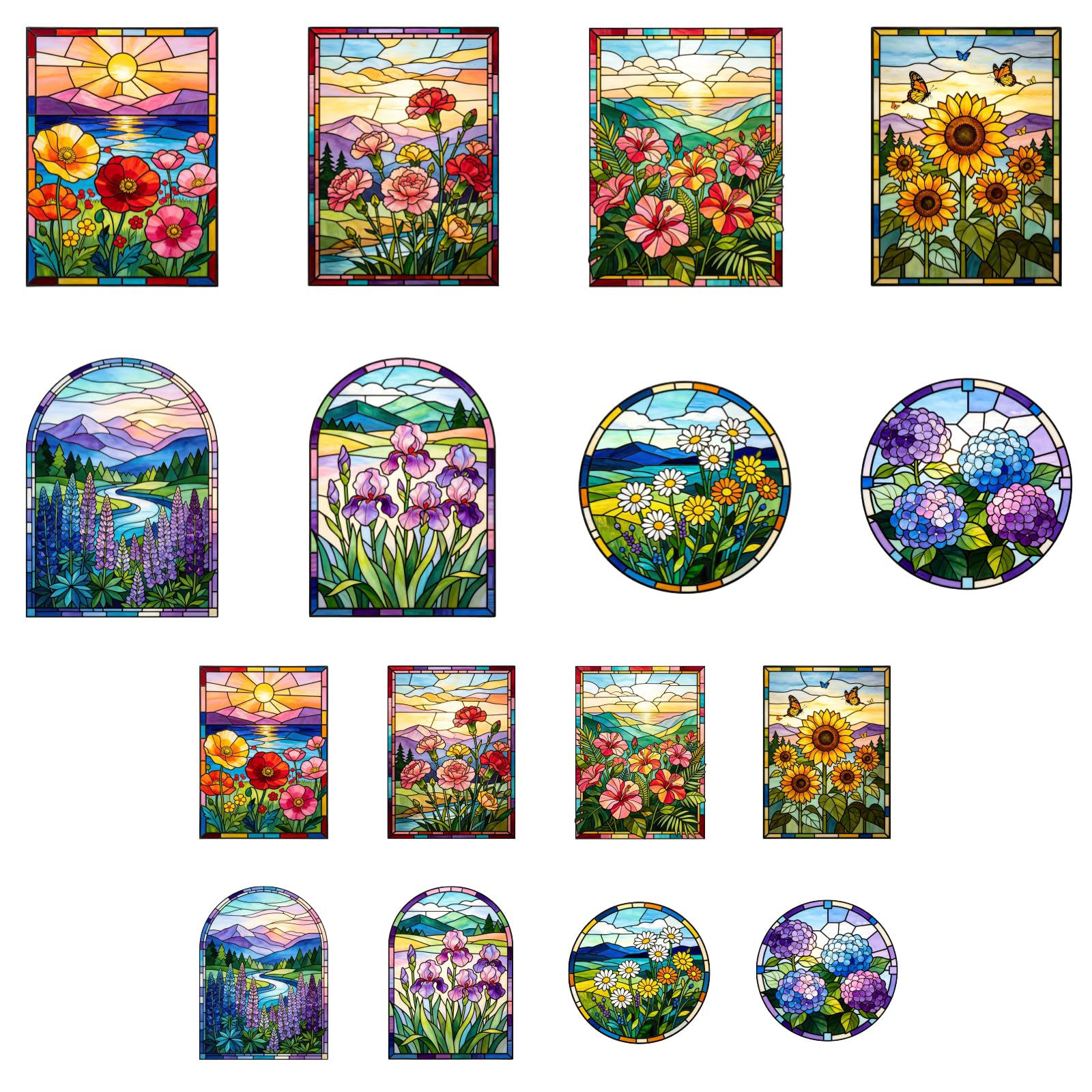 ANATTASOUL 16 Sheets Iron on Transfers for T-Shirts Stained Glass Flowers DTF Transfers Ready to Press, Washable Vinyl Heat Press Iron on Patches for Women Clothing Hat Bag Pillow DIY Crafts Gifts