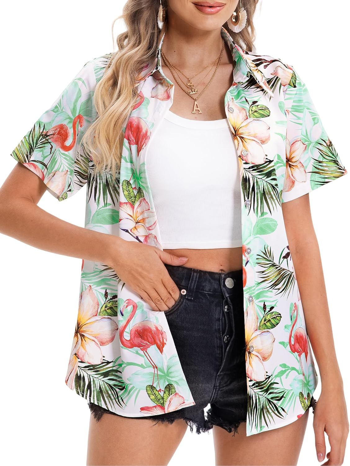 Womens Hawaiian Shirt Soft Cool Summer Hawaii Shirts Floral Tropic Print V Neck T-Shirt Short Sleeve Button Up Tops - Image 4