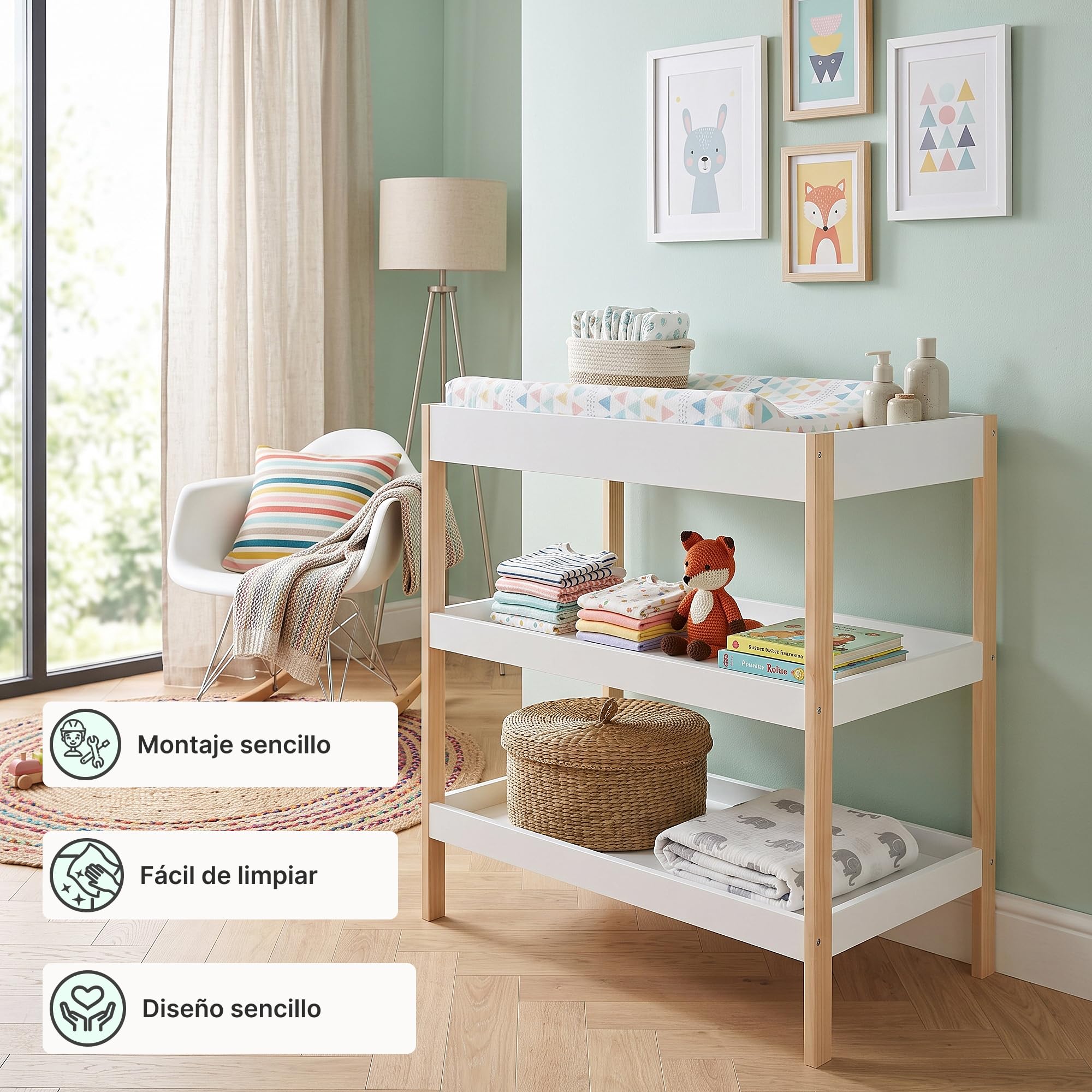 [en.casa] Estantería Cambiador bebé Oupilu 2 estantes 91x82x53 cm Blanco