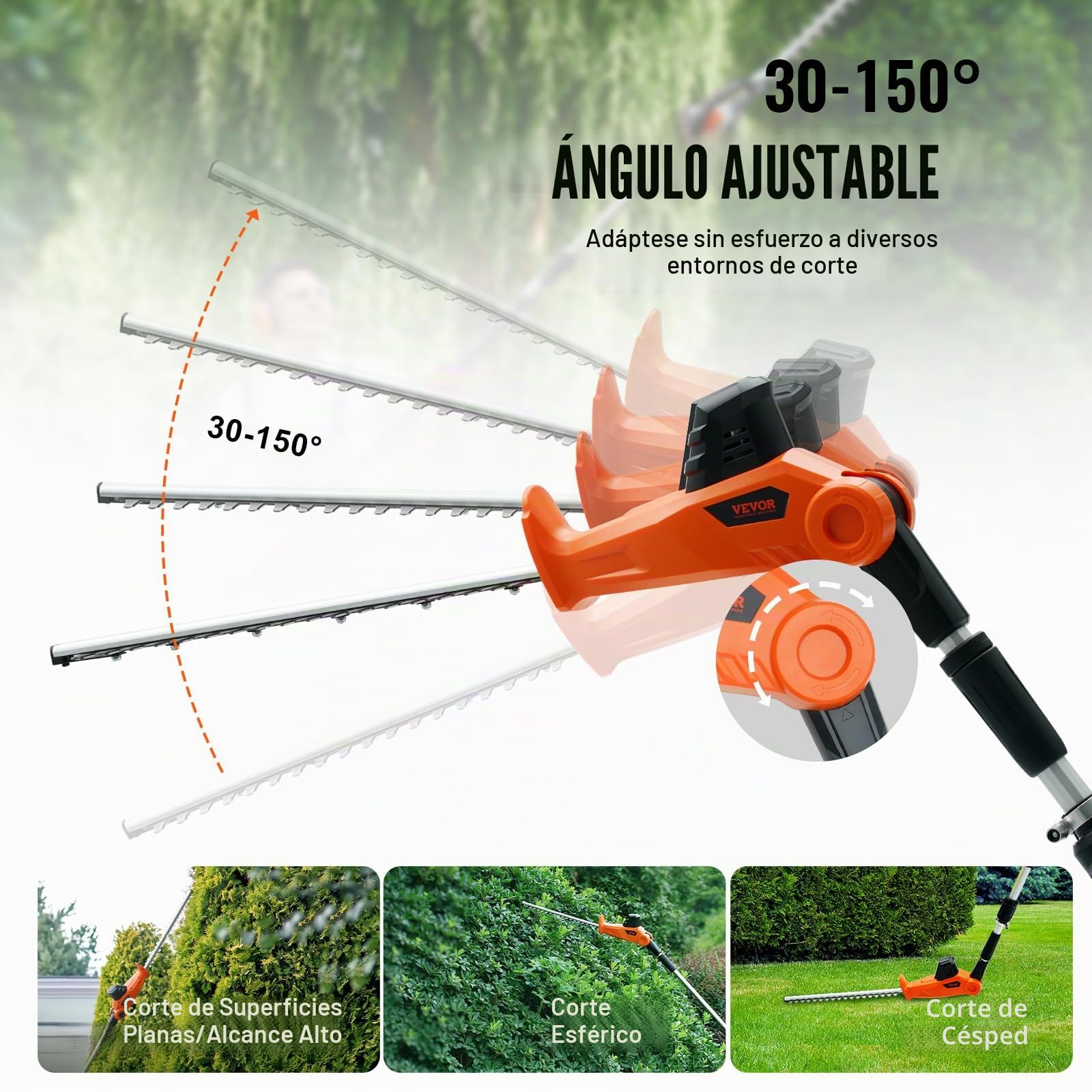 VEVOR Cortasetos a Batería 20 V Cortasetos Inalámbrico Cuchilla de Acero de Doble Filo 45,7 cm Mástil Telescópico 188-239 cm Cortasetos Eléctrico con Cargador Rápido para Plantas Altas