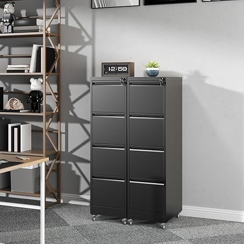 Miniatura 2 de EKJ Archivador móvil de 3 cajones, archivadores de metal negro para debajo del escritorio con ruedas, archivador vertical delgado para oficina en