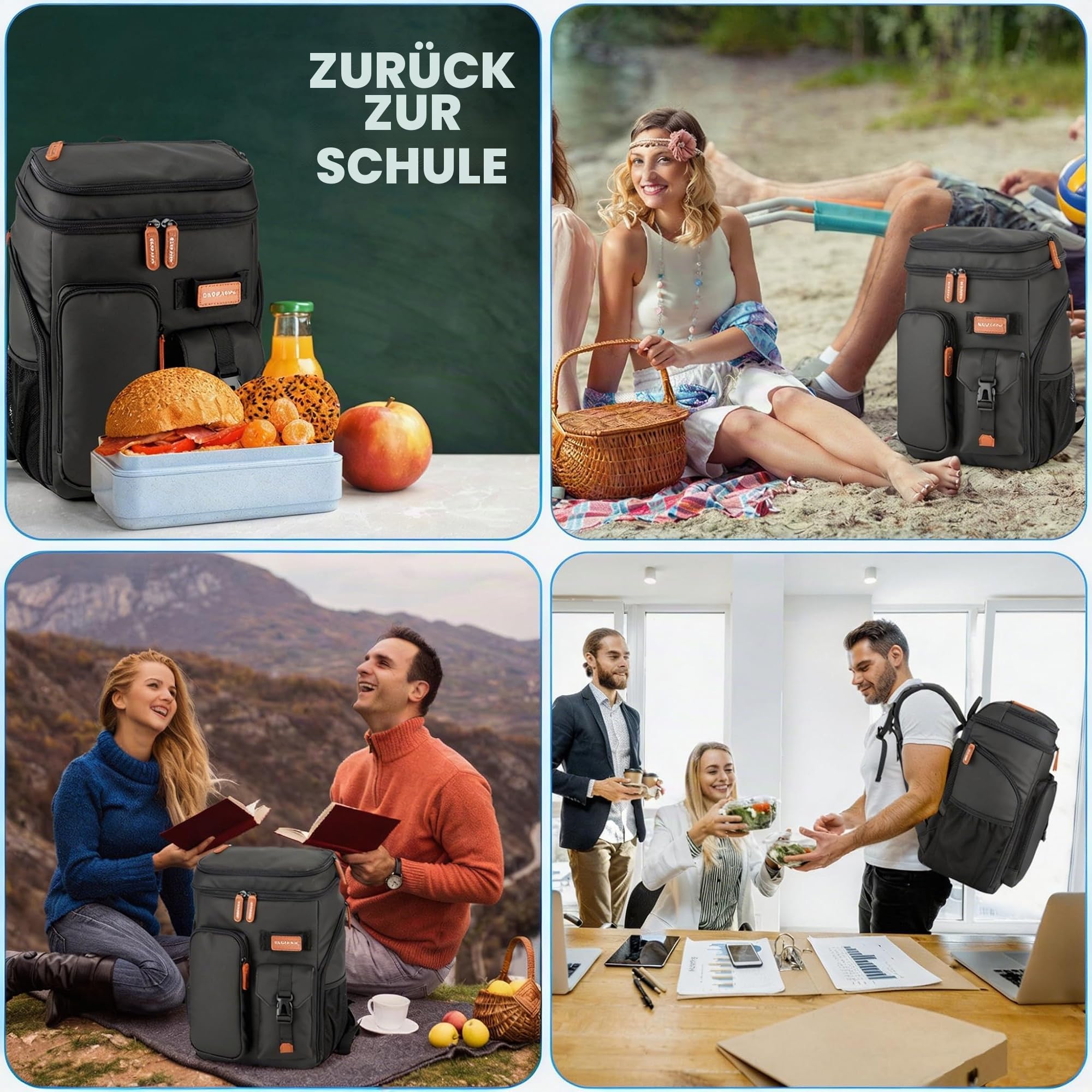 BAGPARKK Isolierter Kühlrucksack, 33 Dosen, multifunktional, doppelstöckig, auslaufsicher, Kühltasche mit Brustgurt, große Kapazität, leicht, Reisen, Camping, Strandrucksack