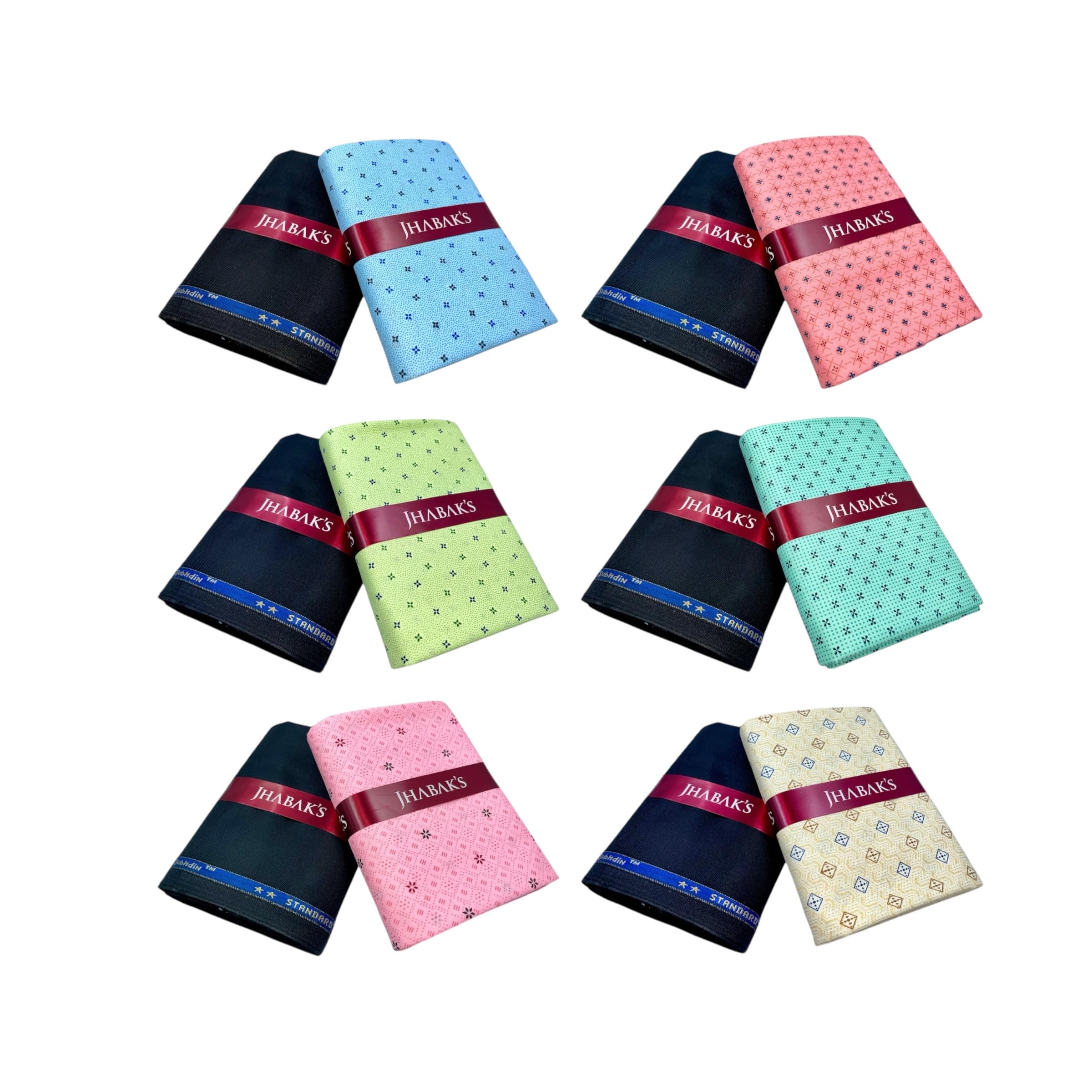Unstitched Polyester Shirt & Trouser Fabric - 2.25m Shirt Piece - 1.20m Pant Material (Pack of 6 combo set) A-image-28