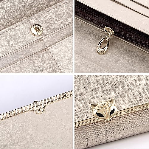 Miniatura 5 de FOXER Carteras de cuero para mujer, cartera triple para tarjetas, carteras grandes, 01 Dorado, Casual