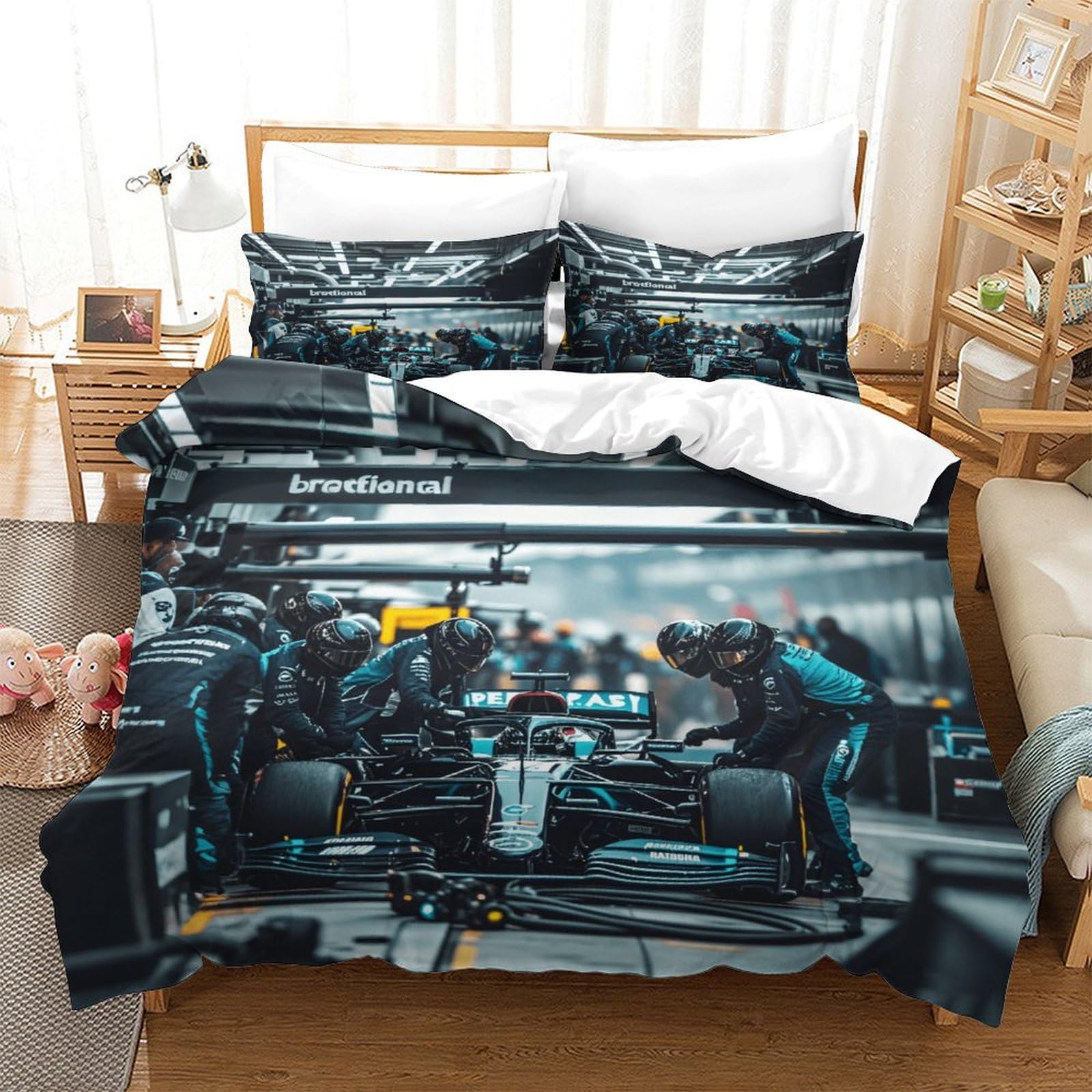 LILIlaobiao Grand Prix Racing Bedding Set 3D Printed Formula racing Quilt Cover with Zipper Closure Luxe Duvet Cover with Pillowcase Microfiber for Childrens And Adults Double（200x200cm）