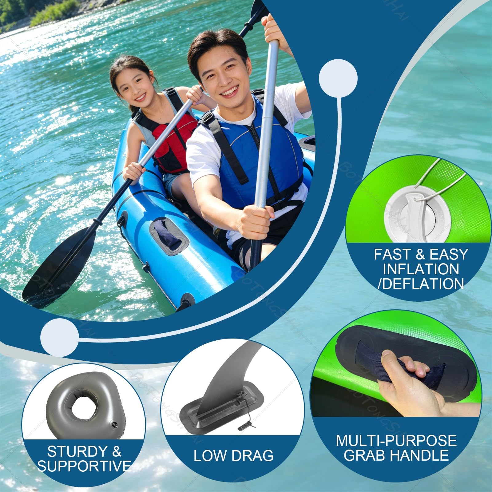 Packraft Kajak Aufblasbar - Ultraleichtes Kanu Aus PVC, Kompakt Faltbar Für Rucksack Und Fahrrad, Ideal Für Fliegenfischen Und Bicycle Drifting