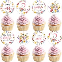 24 Pieces Wildflower 2nd Birthday Cupcake Toppers Girl - Flowers Two Wild Second Birthday Cake Decorations, Our Little Wildflower Is Turning Two Birthday Decor for 2 Year Old Garden Birthday