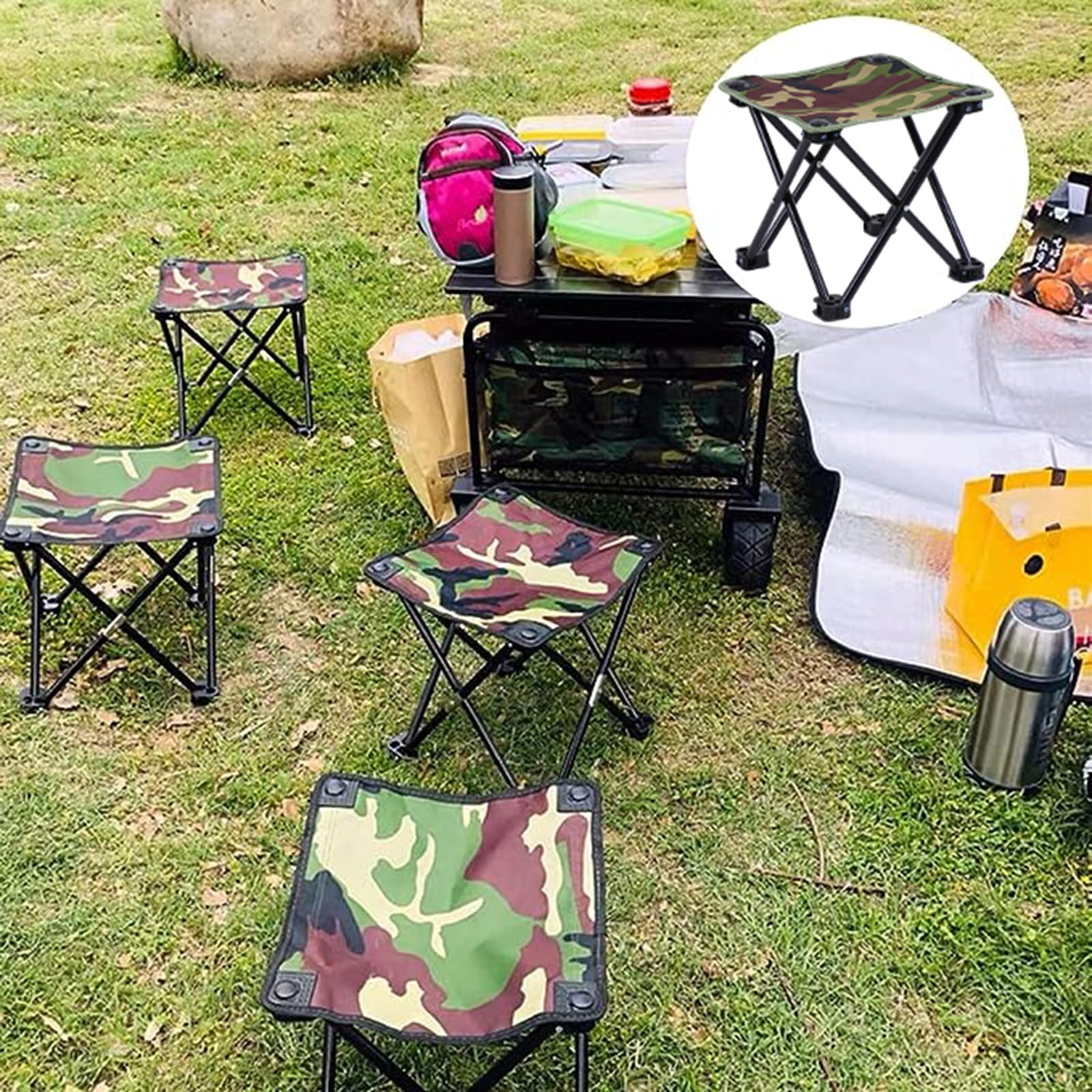 Tabouret Pliant Camping VEGOATY - Tissu Oxford 600D, 700g - Portée 180 Kg - Ultra Léger, Avec Sac De Transport