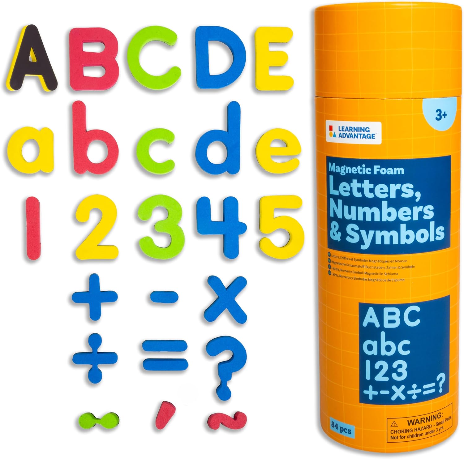 LEARNING ADVANTAGE Magnetic Letters and Numbers | 84-Piece Foam Magnetic Alphabet Letters for Fridge | Uppercase, Lowercase, Numbers and Symbols