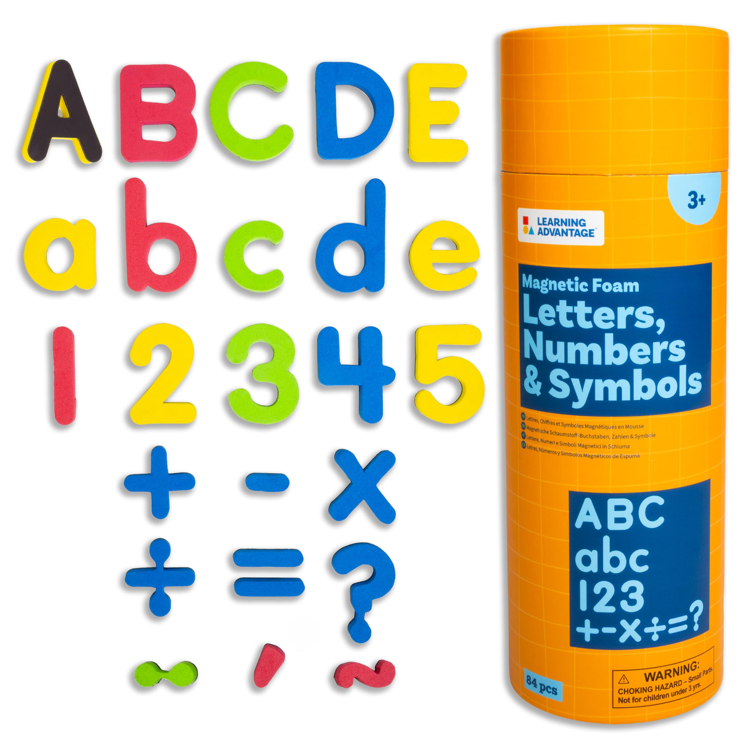 LEARNING ADVANTAGE Magnetic Letters and Numbers | 84-Piece Foam Magnetic Alphabet Letters for Fridge | Uppercase, Lowercase, Numbers and Symbols