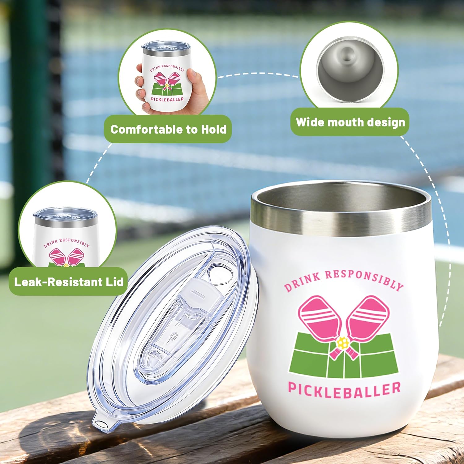 Pickleball Gifts for Women, 4-Pack Insulated Stainless Steel Pickleball Tumblers with Lids & Straws, Leak-Proof, Stemless, Gifts for Pickleball Lovers - Image 4
