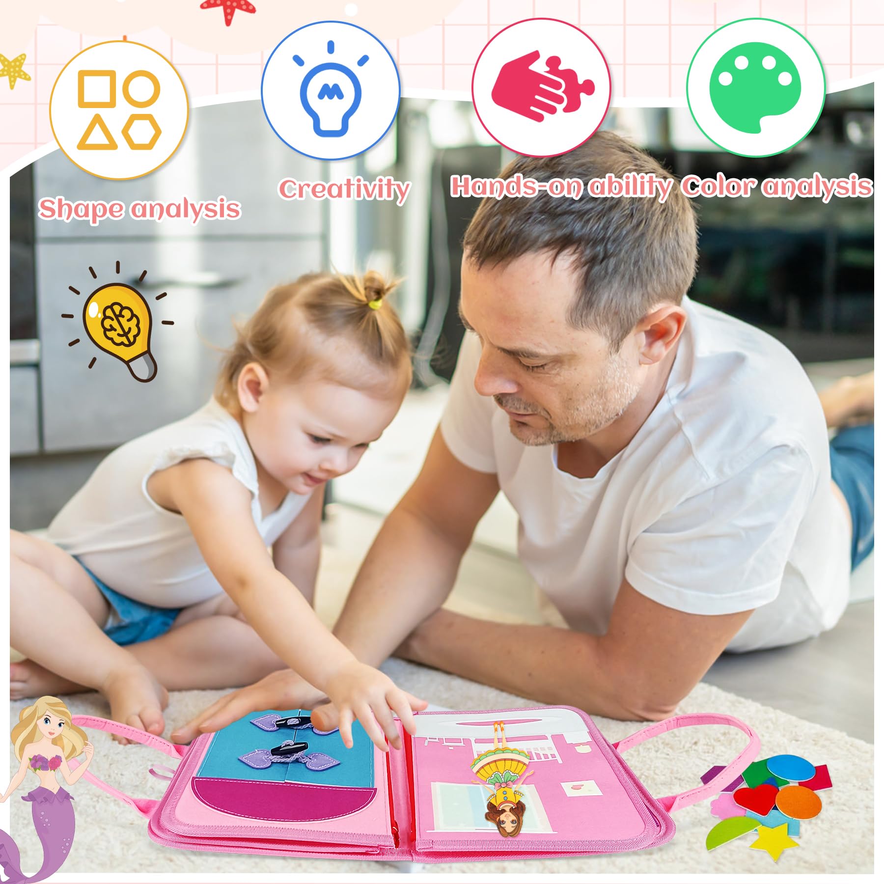 Montessori Busy Board di Feltro, Busy board montessori 1 anno, Libro Montessori Interattivo, Sviluppa Motricità Fine, Autonomia e Logica, Regali per Ragazzi e Ragazze, libro sensoriale 1 anno