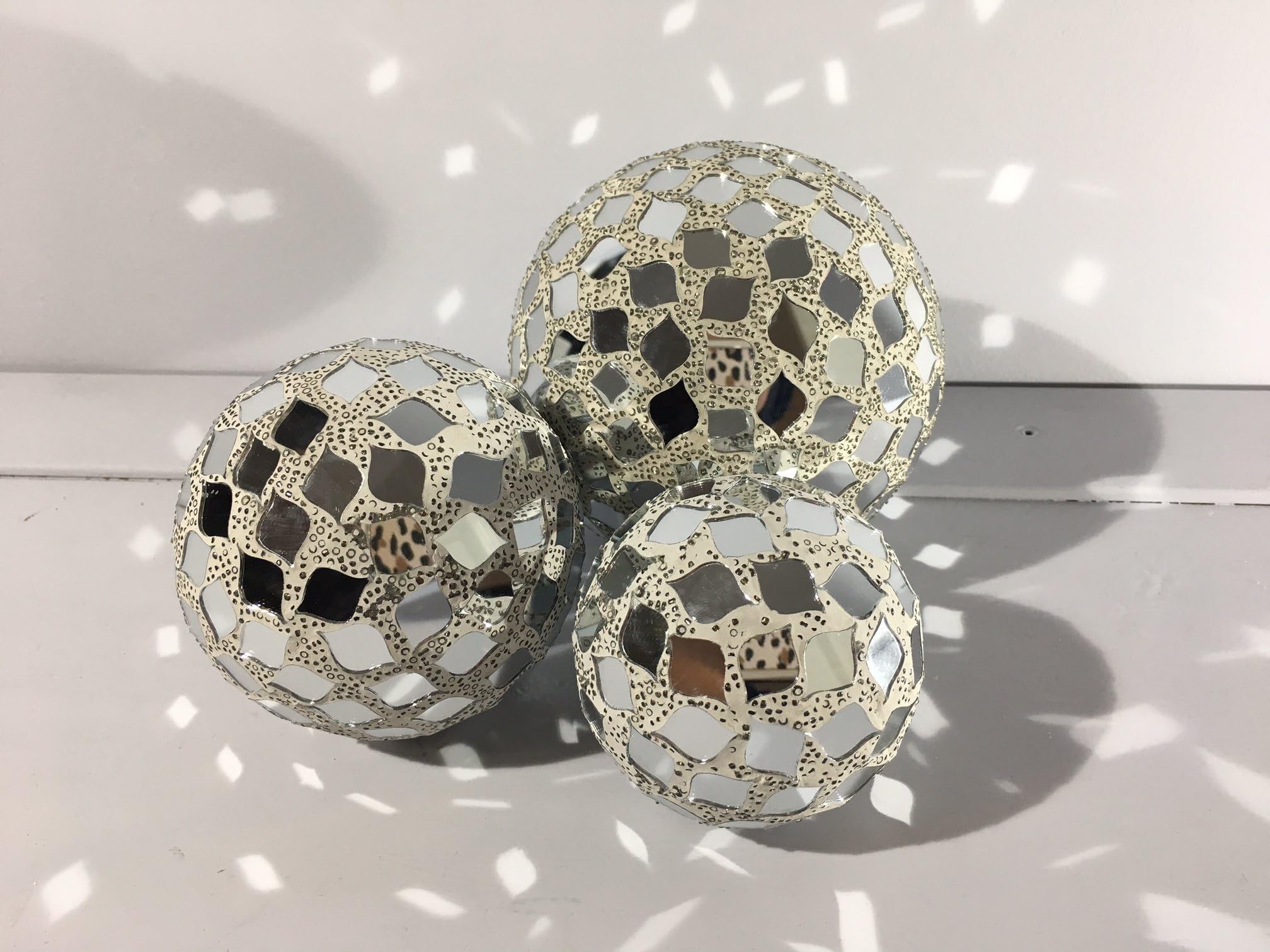 Silver Decorative Balls - Mirror Mosaic - Set of 3