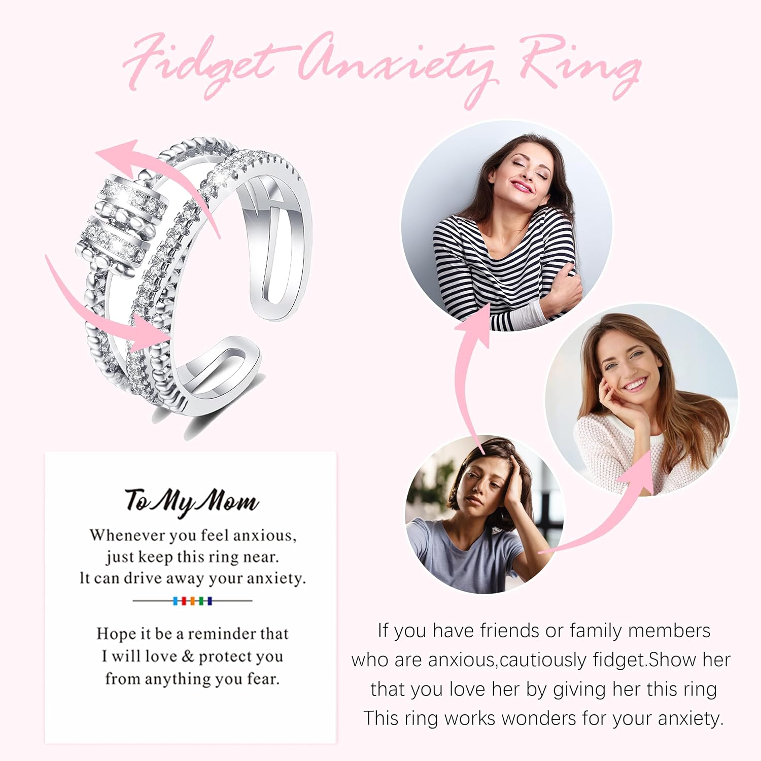 choice of all Fidget Spinner Rings for Women to My Daughter Gifts from Mom Mothers Day Spinner Anxiety Breathe Items Birthday Jewelry Gifts