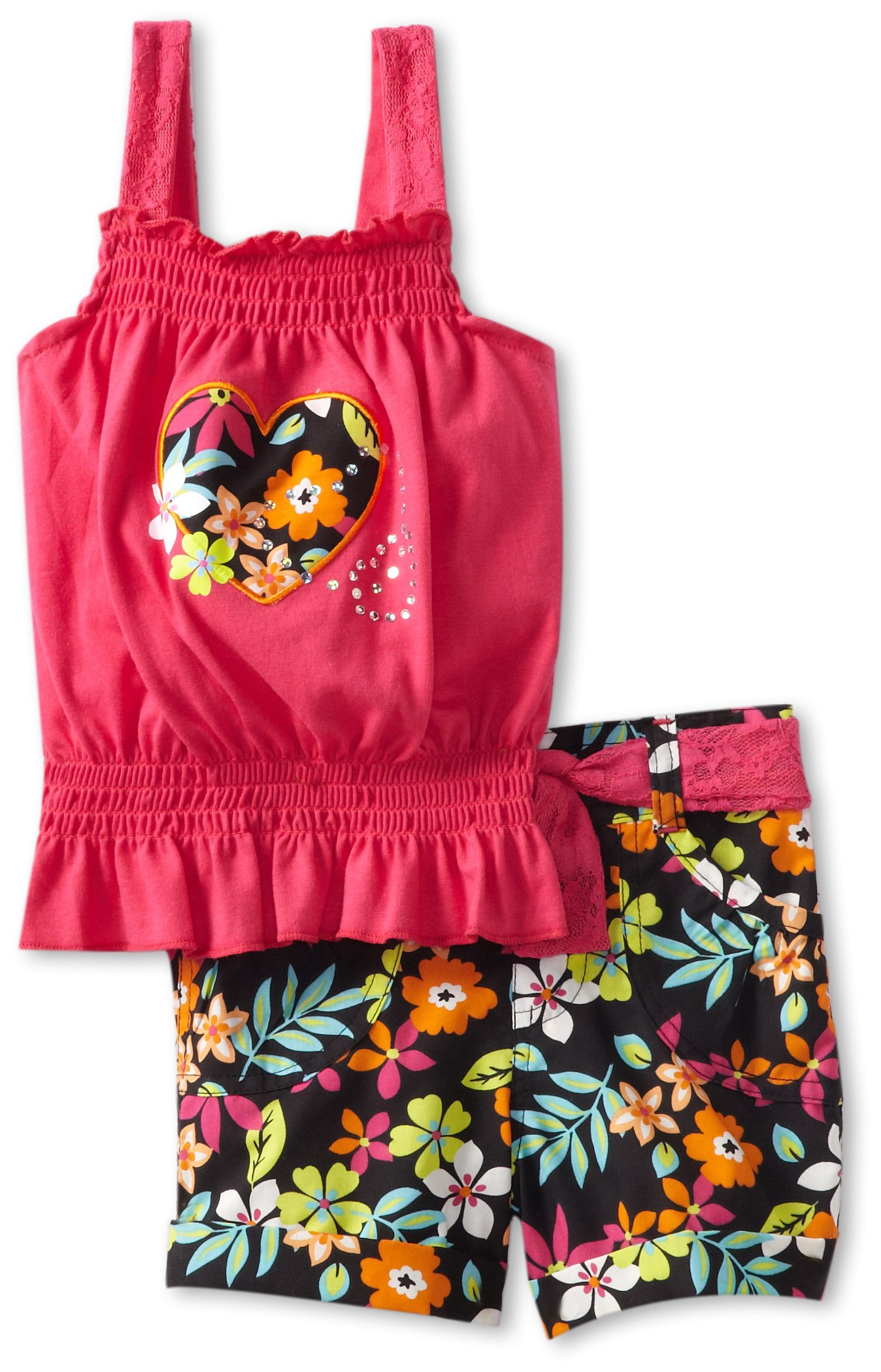 Little Lass Little Girls' 2 Piece Short Set With Flower Print