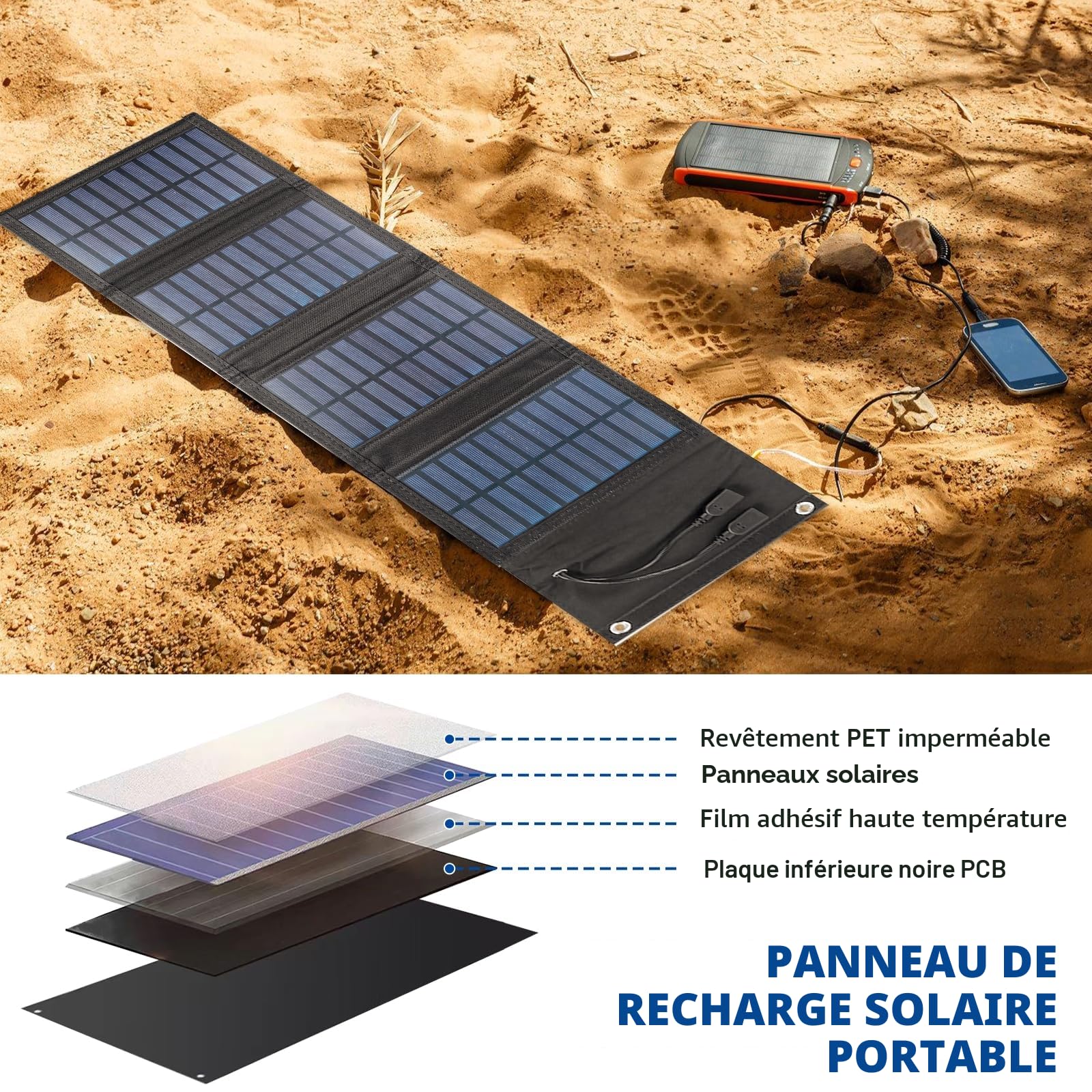 BYZESTY Panneau Solaire Portable10W - Chargeur Solaire Pliable 5V 2USB Monocristallin Panneau Solaire Étanche, Camping Chargeur Solaire pour Telephone, Activités en Plein Air, Camping, Randonnée
