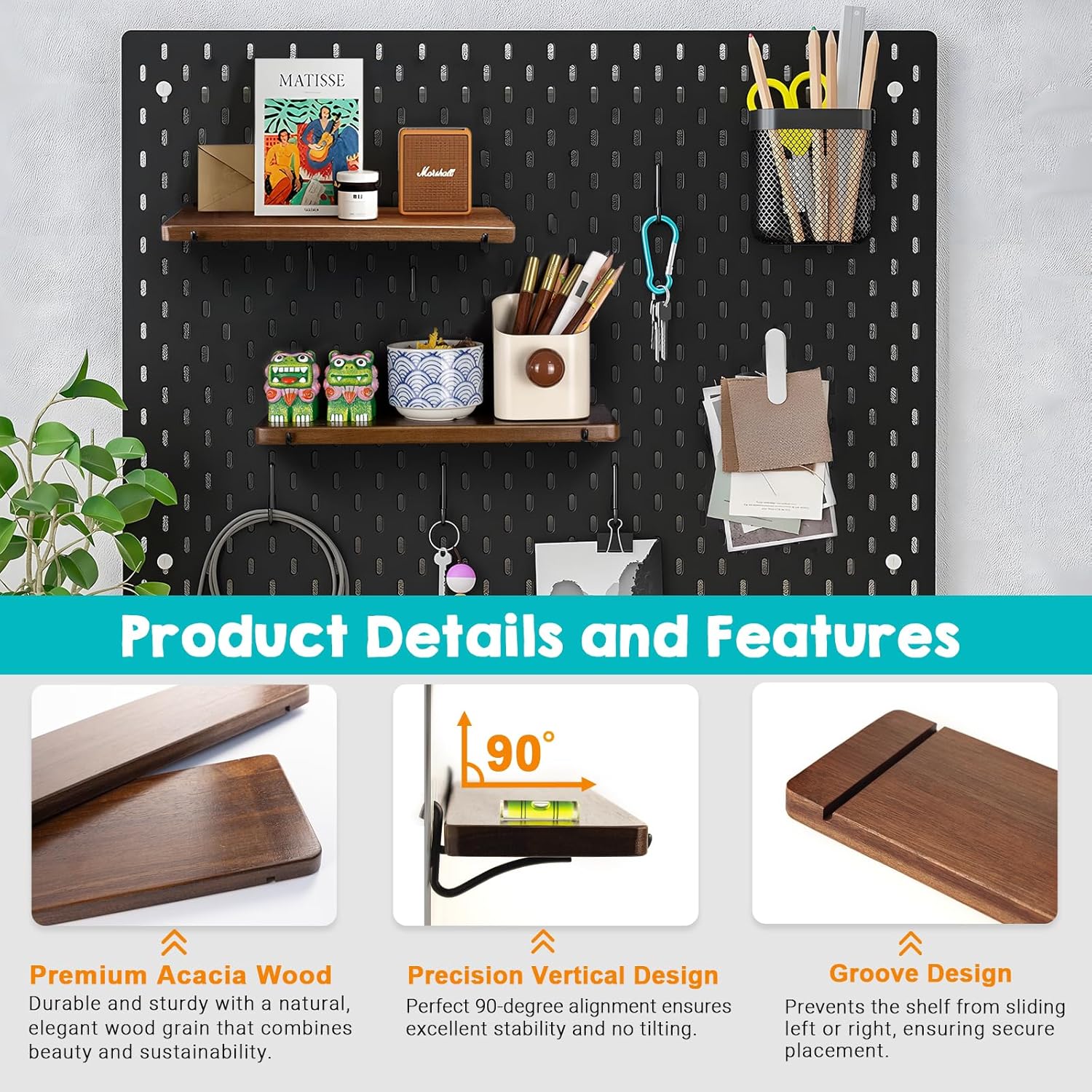 2 Pack Walnut Color Pegboard Shelf, Peg Board Organizer Accessories, Compatible with IKEA Skadis Pegboard for Home Office, Craft Room, Gaming