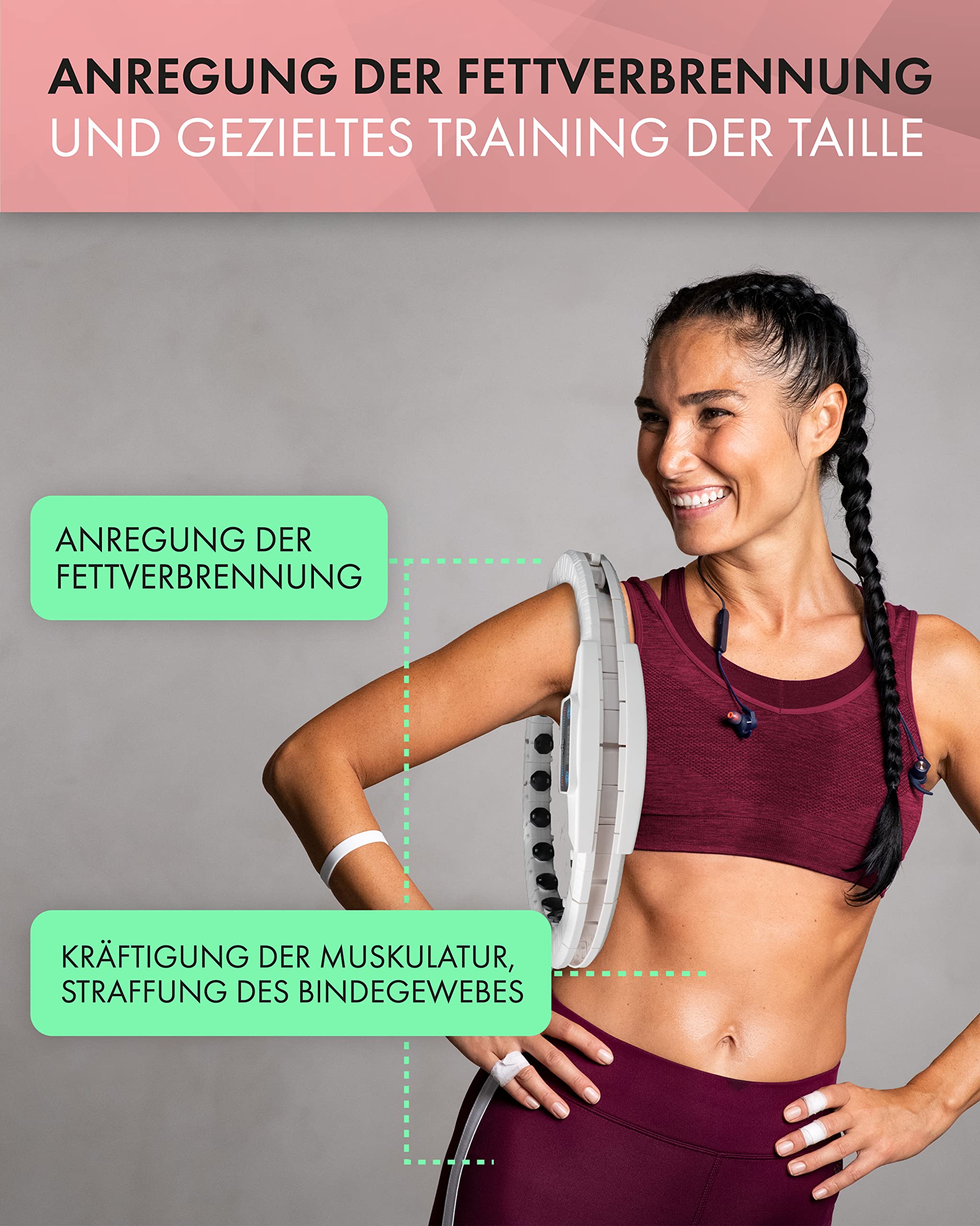 Wellrelaxx Smart Hula Hoop inklusive elektr. Massagefunktion und Zähler | Hula Hoop mit Gewicht Kugel | Hullahub Reifen zum Abnehmen | bis 113cm Umfang