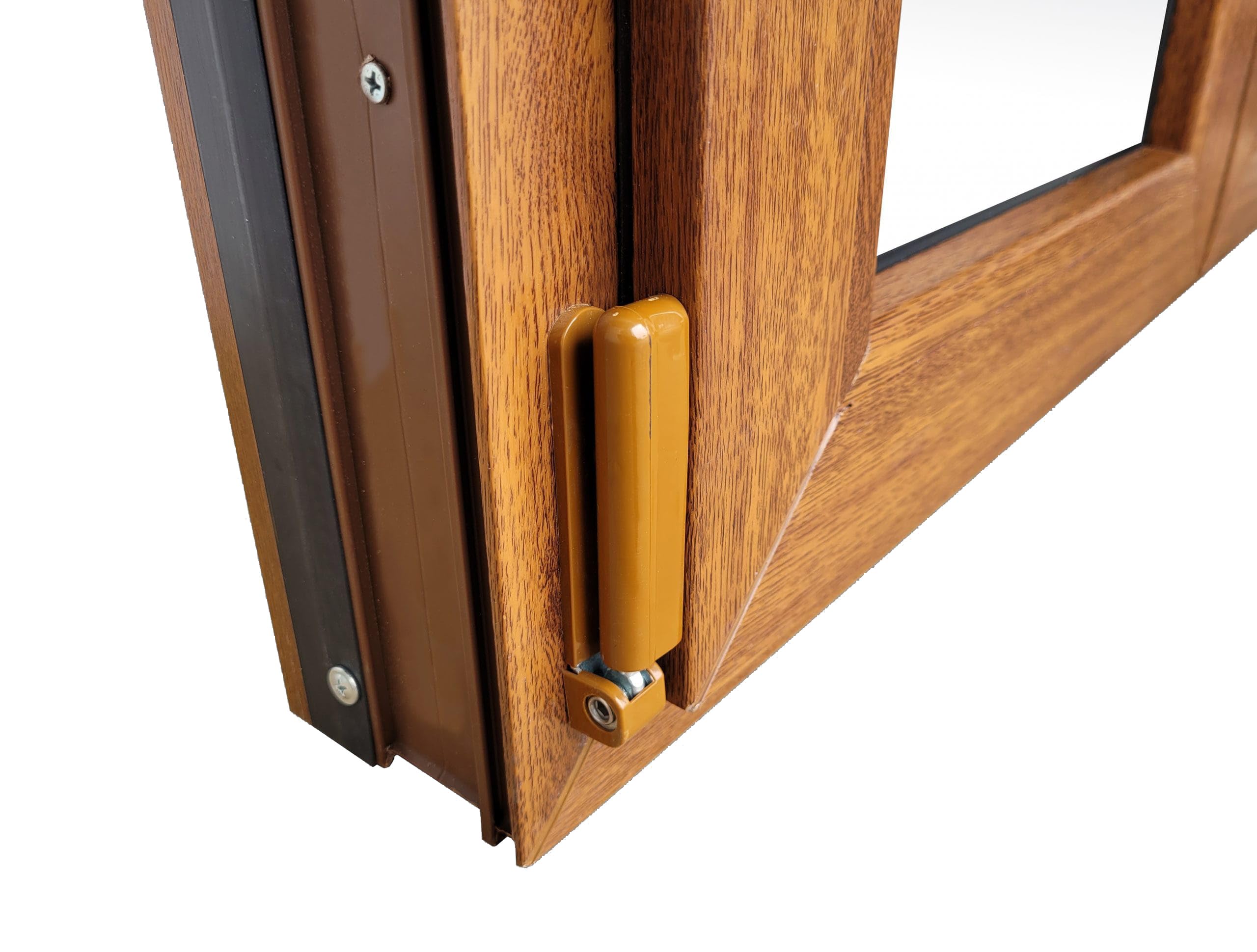 Ventanastock Ventana PVC Roble 500x600 Practicable Oscilobatiente Derecha 1 hoja con vidrio Carglass (Climalit Mate)