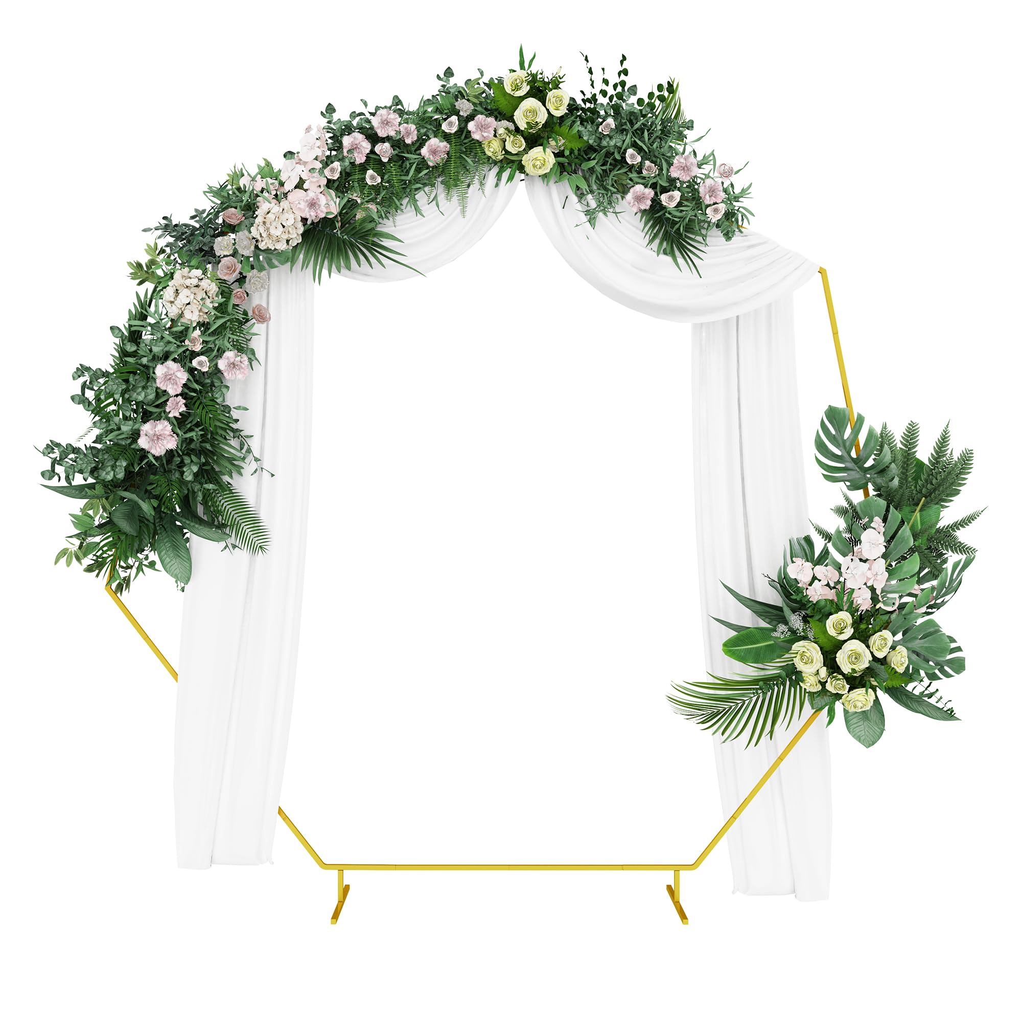 Shinoske Heptagonal Wedding Arch 7.5Ft,Stylish Garden Arbors-Wedding Arches for Ceremony-Easy to Assemble and Disassemble Arch Stand for Weddings,Birthdays,Parties,Garden Country Decoration (Gold)