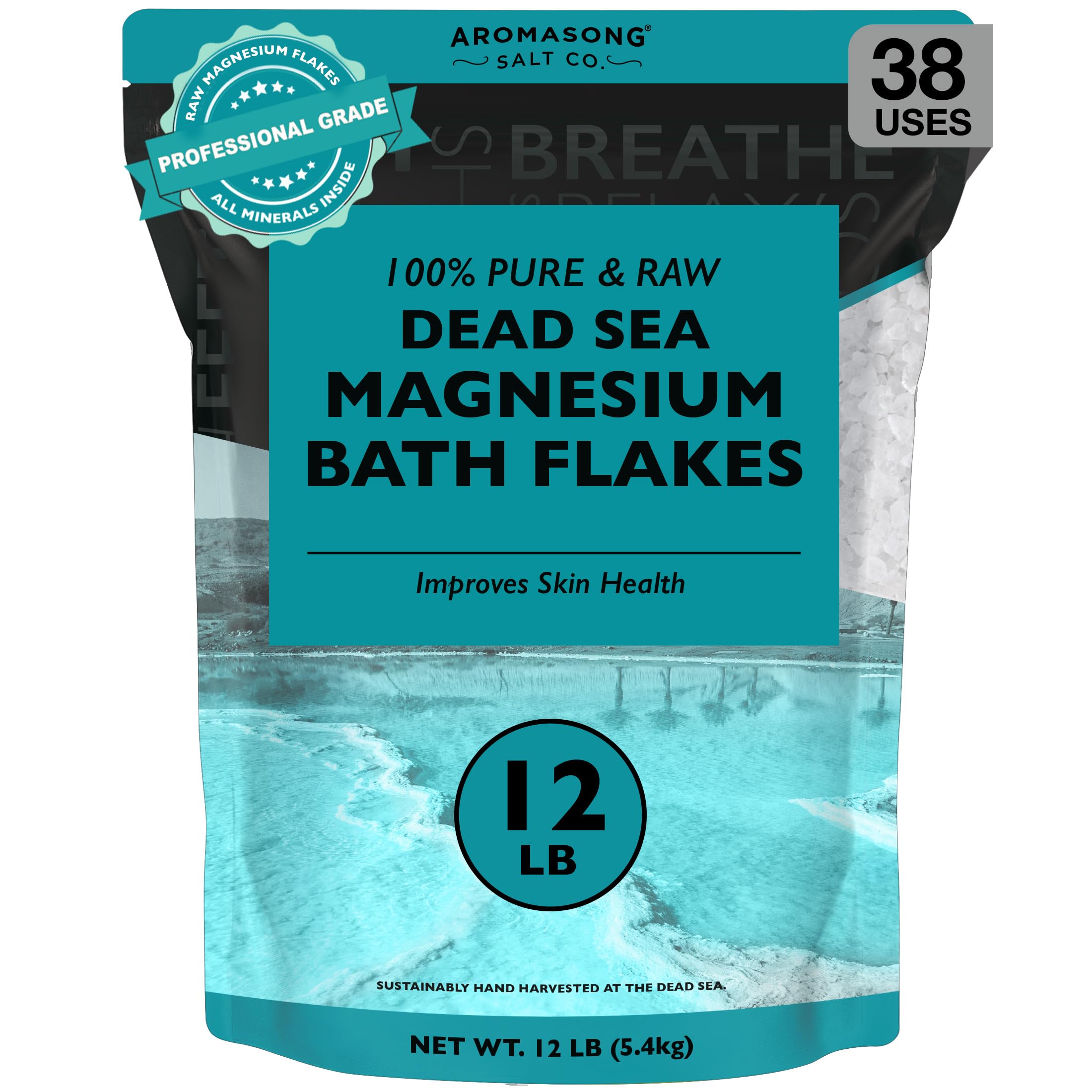 Aromasong Magnesium Flakes for Bath from The Dead Sea- 12 LB Resealable Pack Magnesium Chloride Flakes -Organic Bath Salt Muscle Relaxing Mineral Soak (Packaging May Vary)