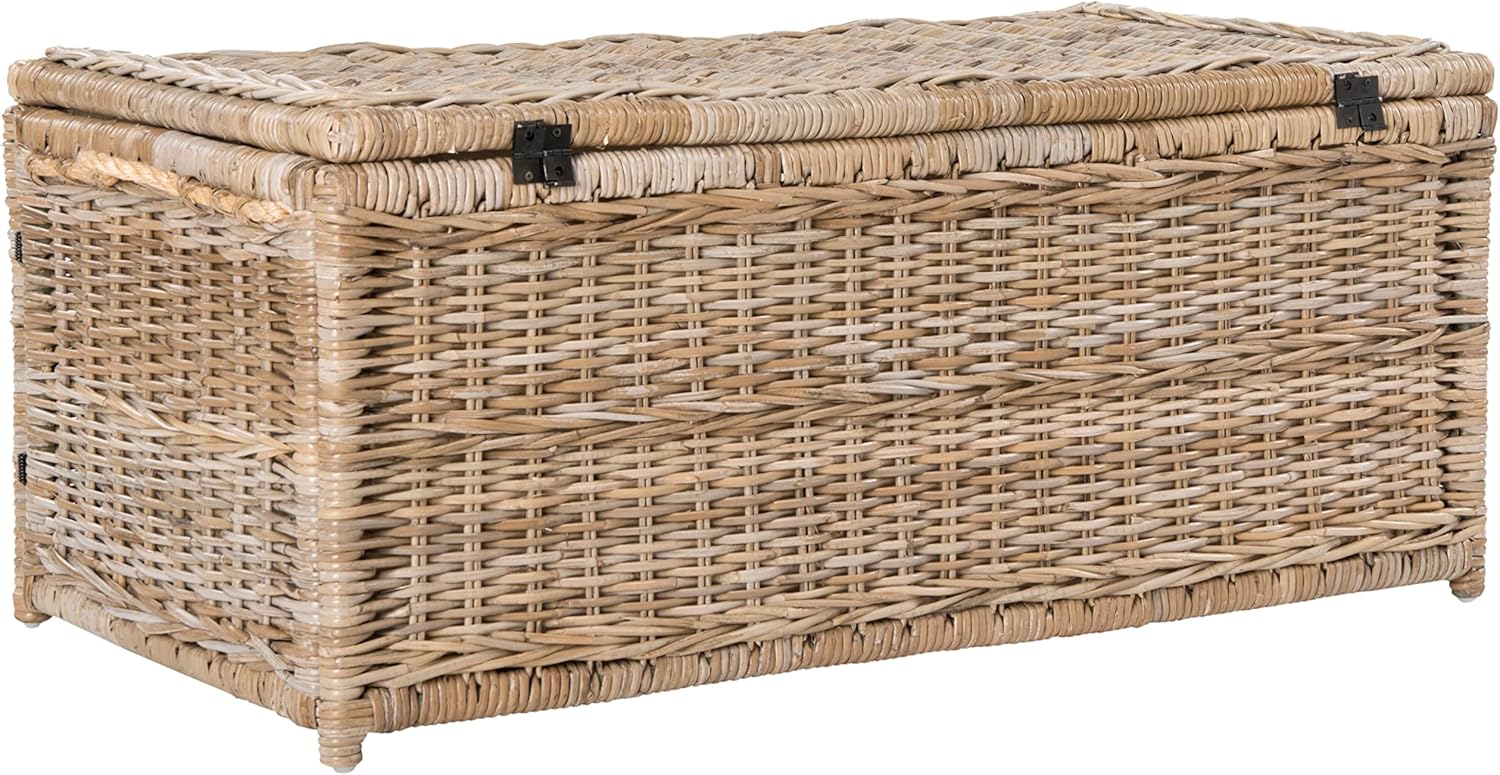 happimess HPM9000C Caden 46" Wicker Storage Trunk, Collapsible for flat storage, Rattan-Kubusoft Gray, Coastal for Office, Dorm Room-LivingRoom, Bedroom, Dining Room, Natural