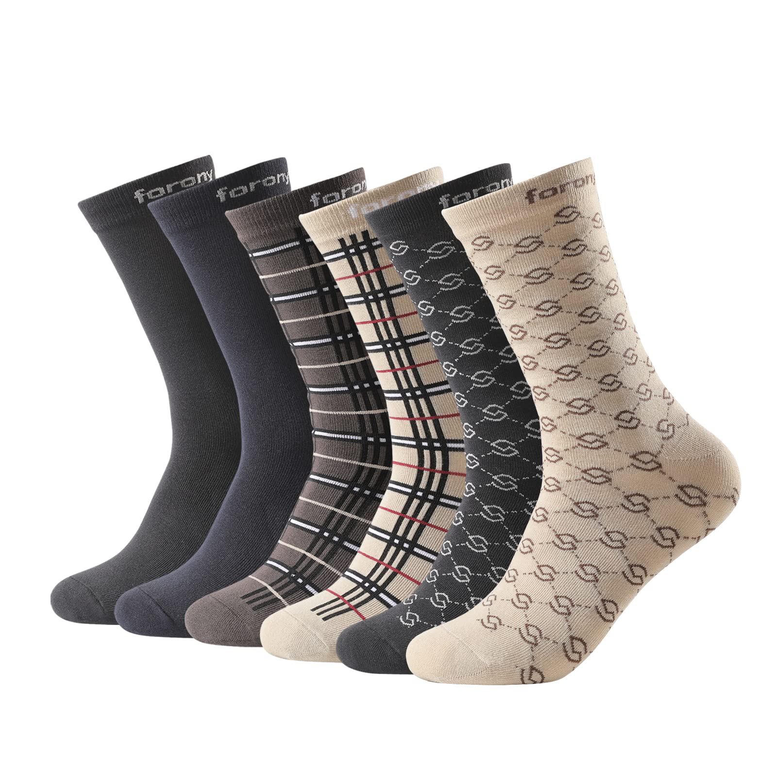 Forony Mens Dress Socks 6 Pack Silver Anti Odor Combed Cotton Moisture Wicking Size 6-14
