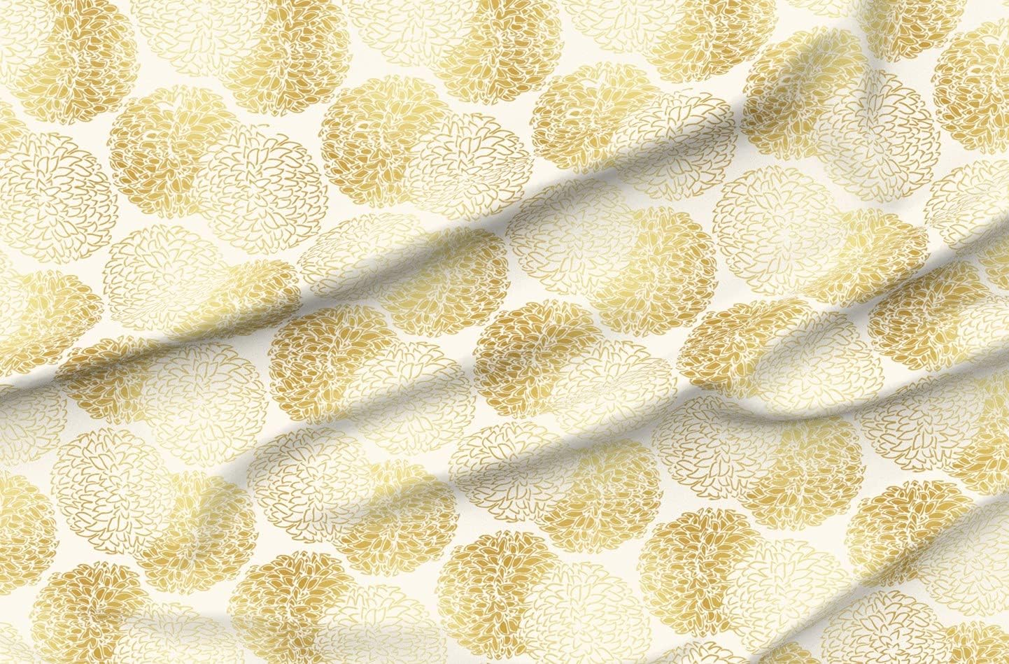 Spoonflower Fabric - Gold Asian Floral Peony Gender Neutral Printed on Organic Cotton Sateen Fabric by The Yard - Sewing Quilting Apparel Home Decor