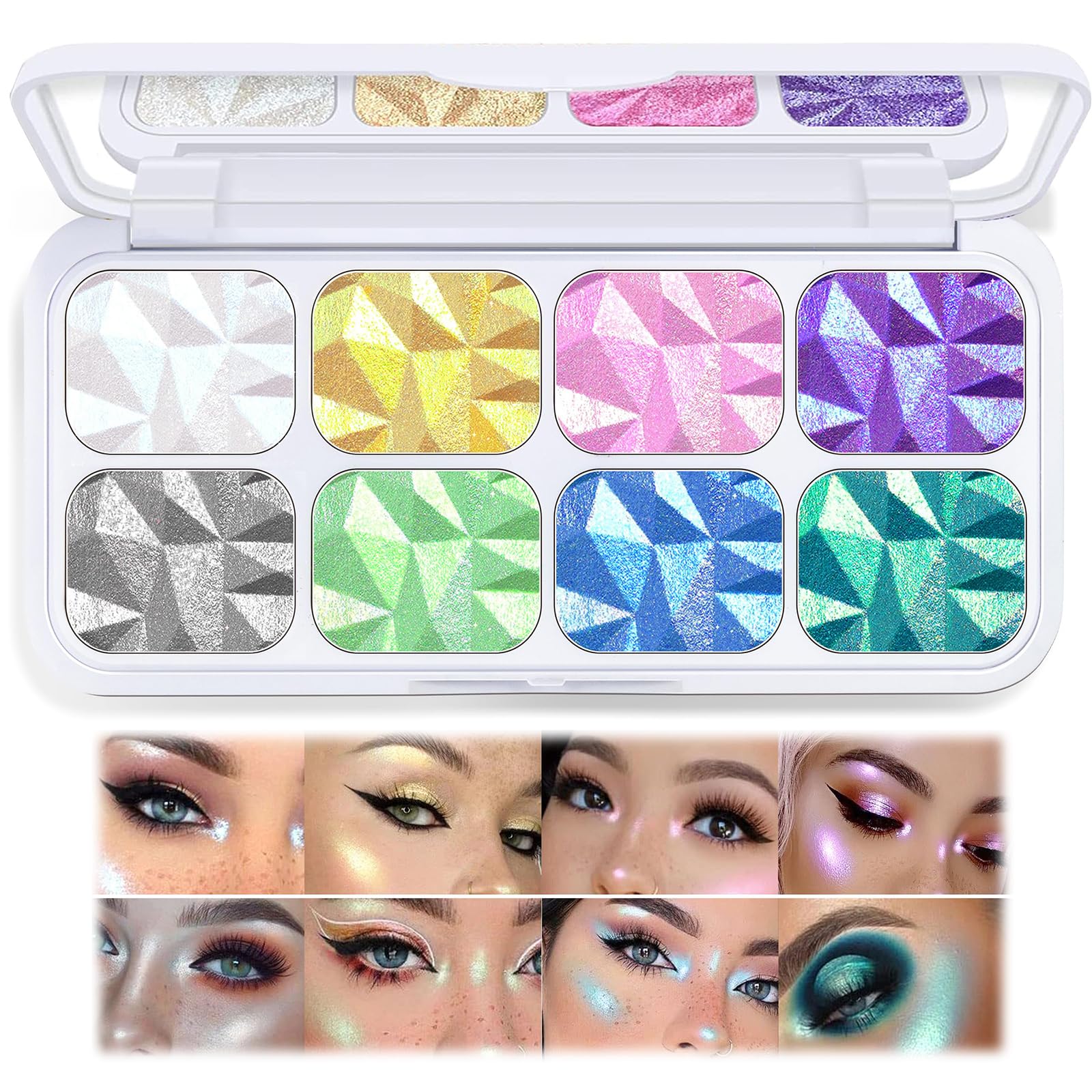 Lilbitty 1 paleta de sombras de ojos de 8 colores, maquillaje brillante para ojos, maquillaje holográfico, resistente al agua, brillo duradero, maquillaje de ojos para fiestas y uso diario