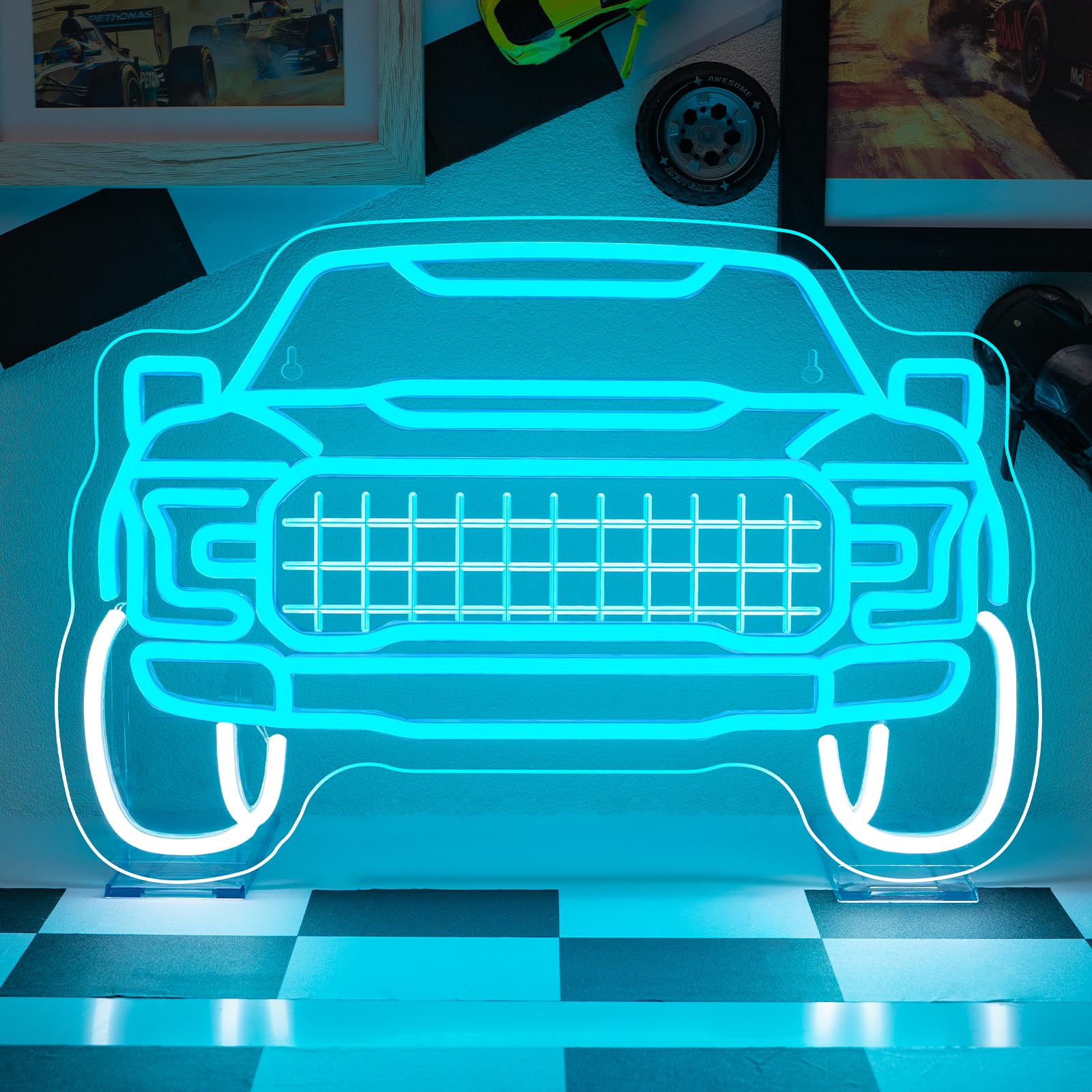 Blue Truck Neon Sign LED Car Light Up Garage Decor Vintage Racing Man Cave Wall Art Off Road Pickup Fathers Day Neon Signs for Automotive Sport Room Night Lights Teens Bedroom Decorations