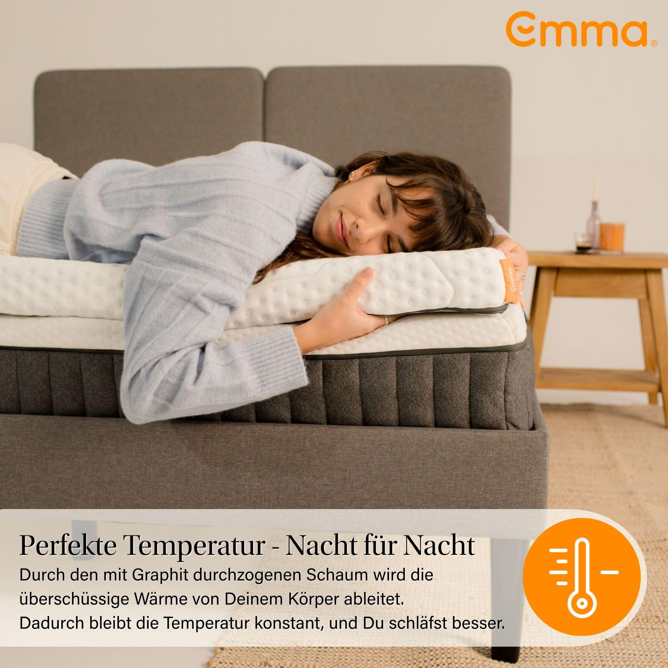 Emma Premium Topper 180x200 | Atmungsaktiver & Klimaregulierender Matratzentopper | 8 cm Höhe | Waschbarer Bezug